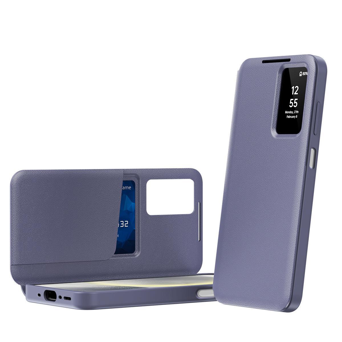 For Samsung Galaxy S25 Ultra 5G Smart View Window Leather Phone Case with Card SlotBlue