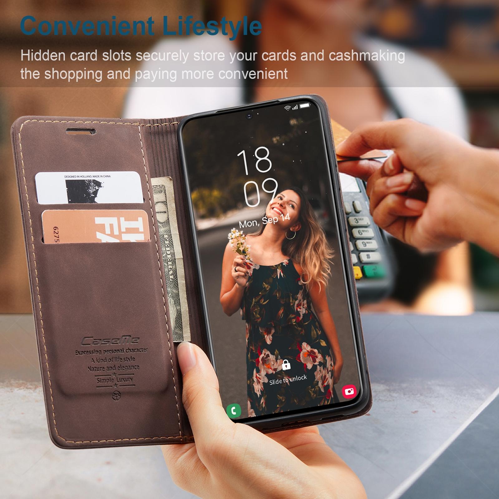 For Samsung Galaxy S21 FE CaseMe 013 Multifunctional Horizontal Flip Leather Case, with Card Slot & Holder & WalletCoffee