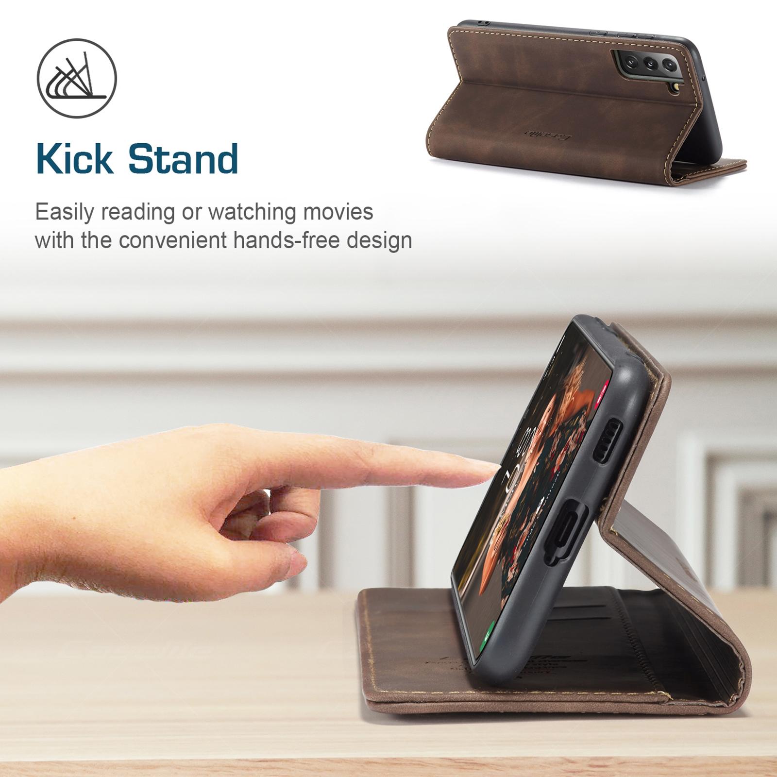 For Samsung Galaxy S21 FE CaseMe 013 Multifunctional Horizontal Flip Leather Case, with Card Slot & Holder & WalletCoffee