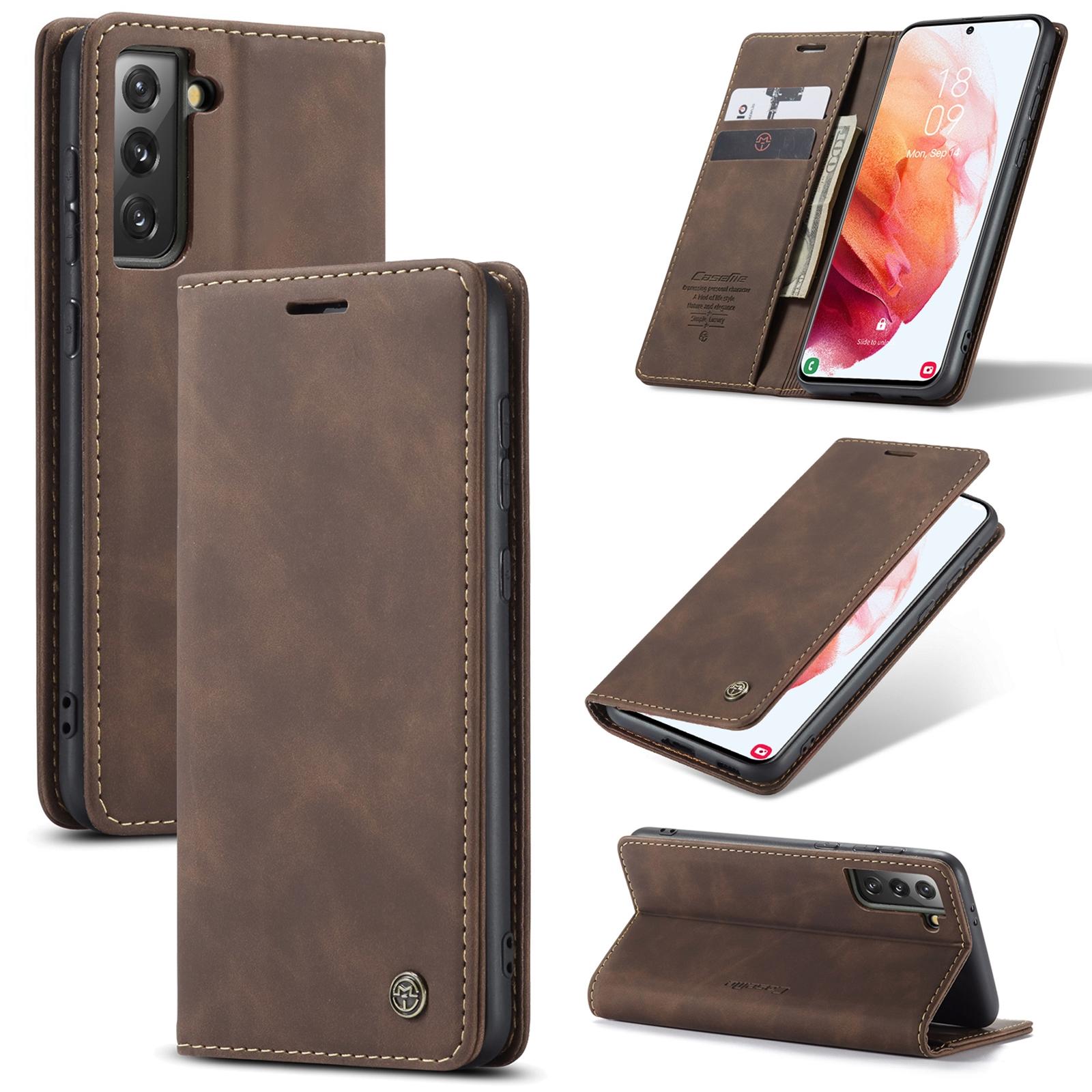 For Samsung Galaxy S21+ 5G CaseMe 013 Multifunctional Horizontal Flip Leather Case with Holder & Card Slot & WalletCoffee