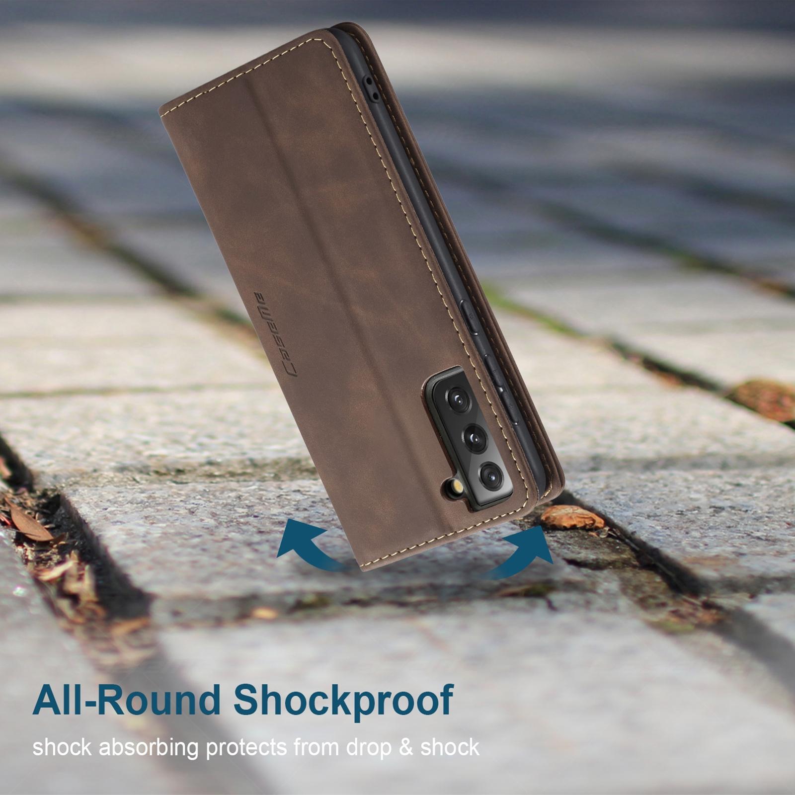 For Samsung Galaxy S21+ 5G CaseMe 013 Multifunctional Horizontal Flip Leather Case with Holder & Card Slot & WalletCoffee