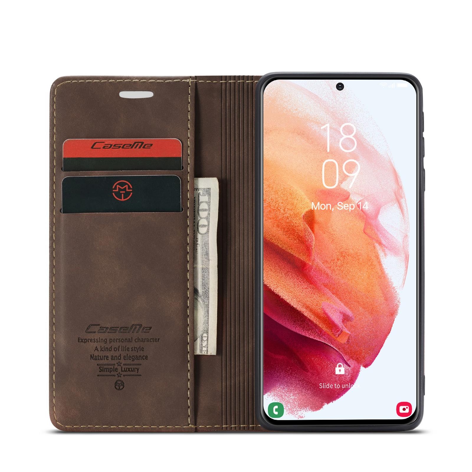 For Samsung Galaxy S21+ 5G CaseMe 013 Multifunctional Horizontal Flip Leather Case with Holder & Card Slot & WalletCoffee