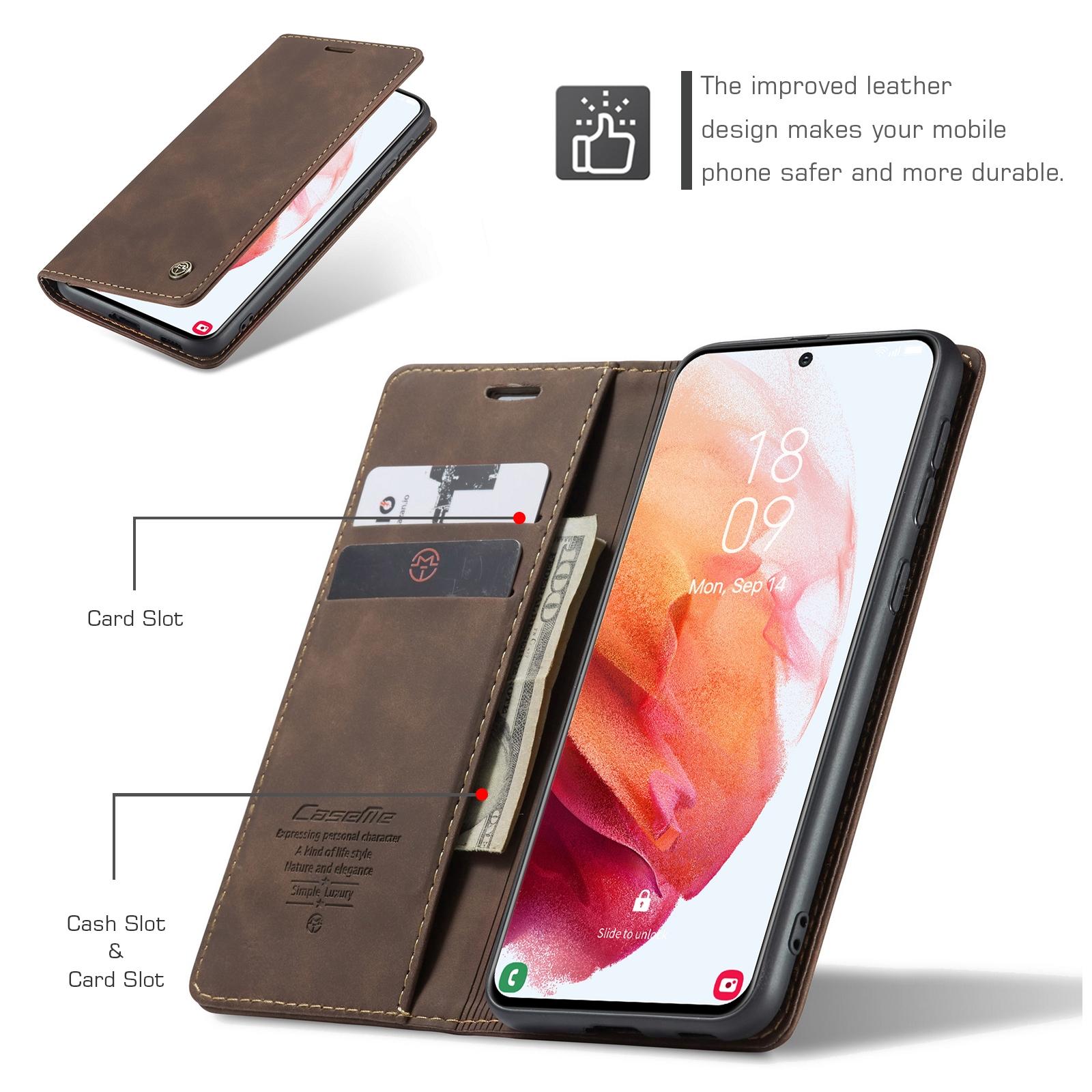 For Samsung Galaxy S21+ 5G CaseMe 013 Multifunctional Horizontal Flip Leather Case with Holder & Card Slot & WalletCoffee
