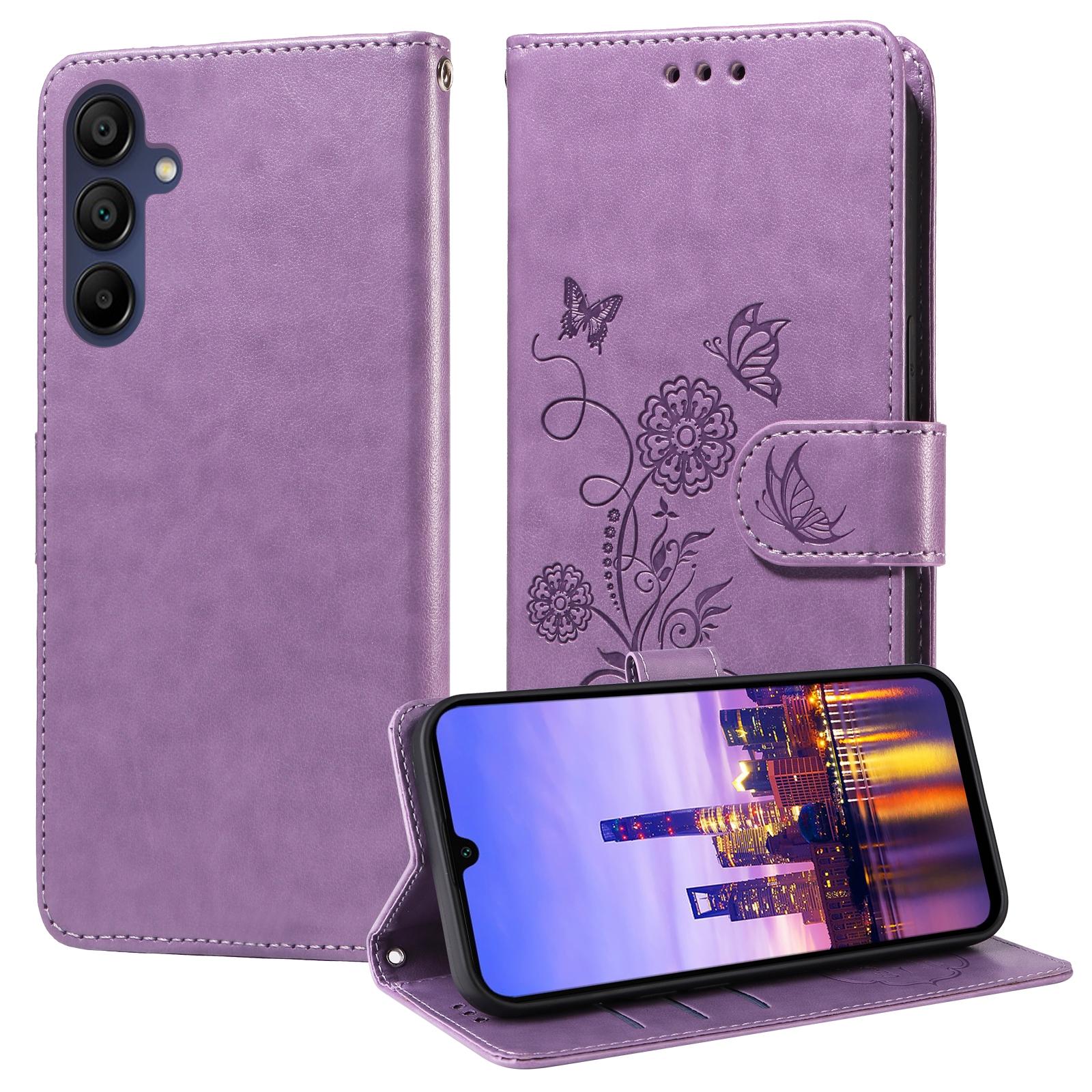 For Samsung Galaxy A17 - A26 - A16 5G Embossed Butterfly Flowers Leather Phone CasePurple