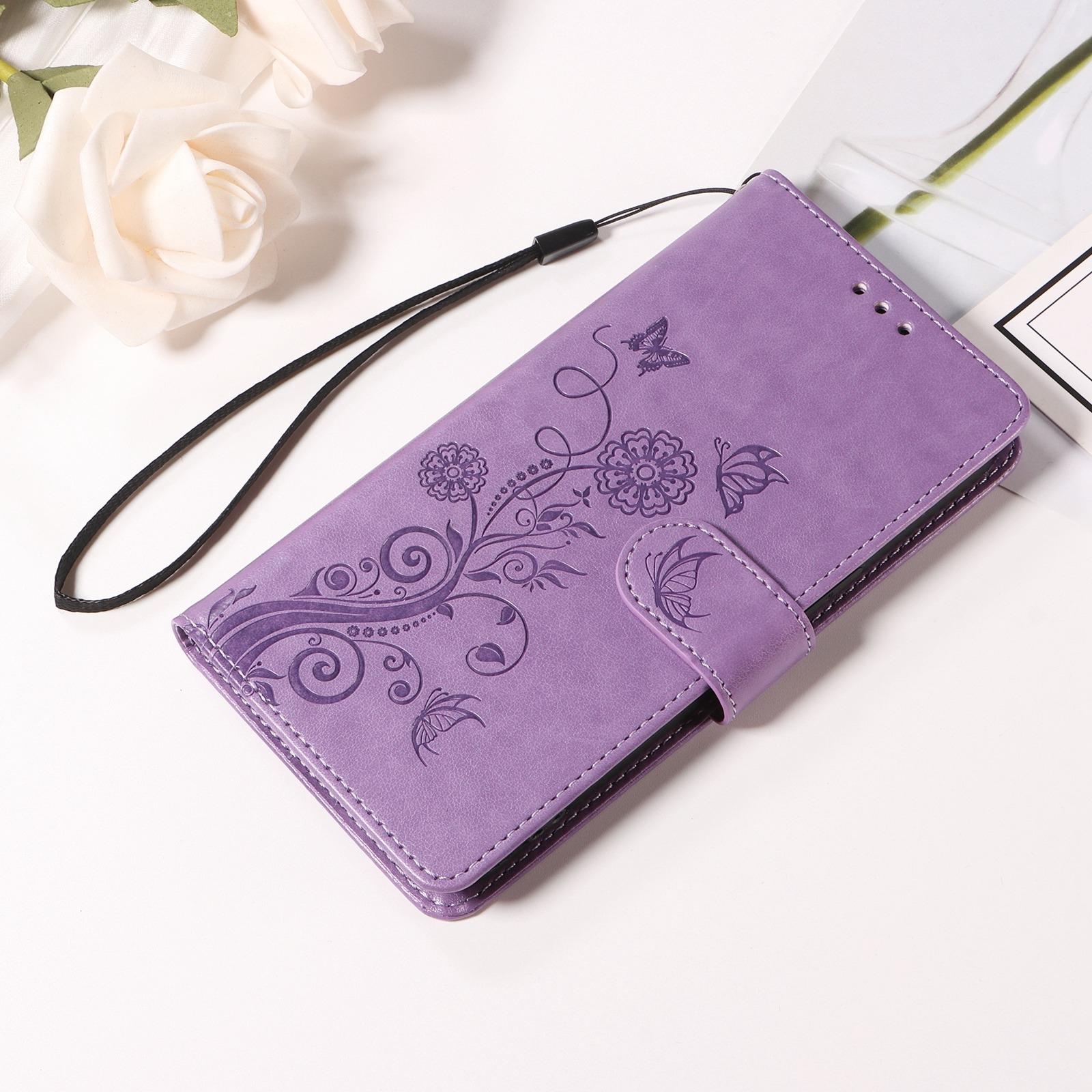 For Samsung Galaxy A17 - A26 - A16 5G Embossed Butterfly Flowers Leather Phone CasePurple