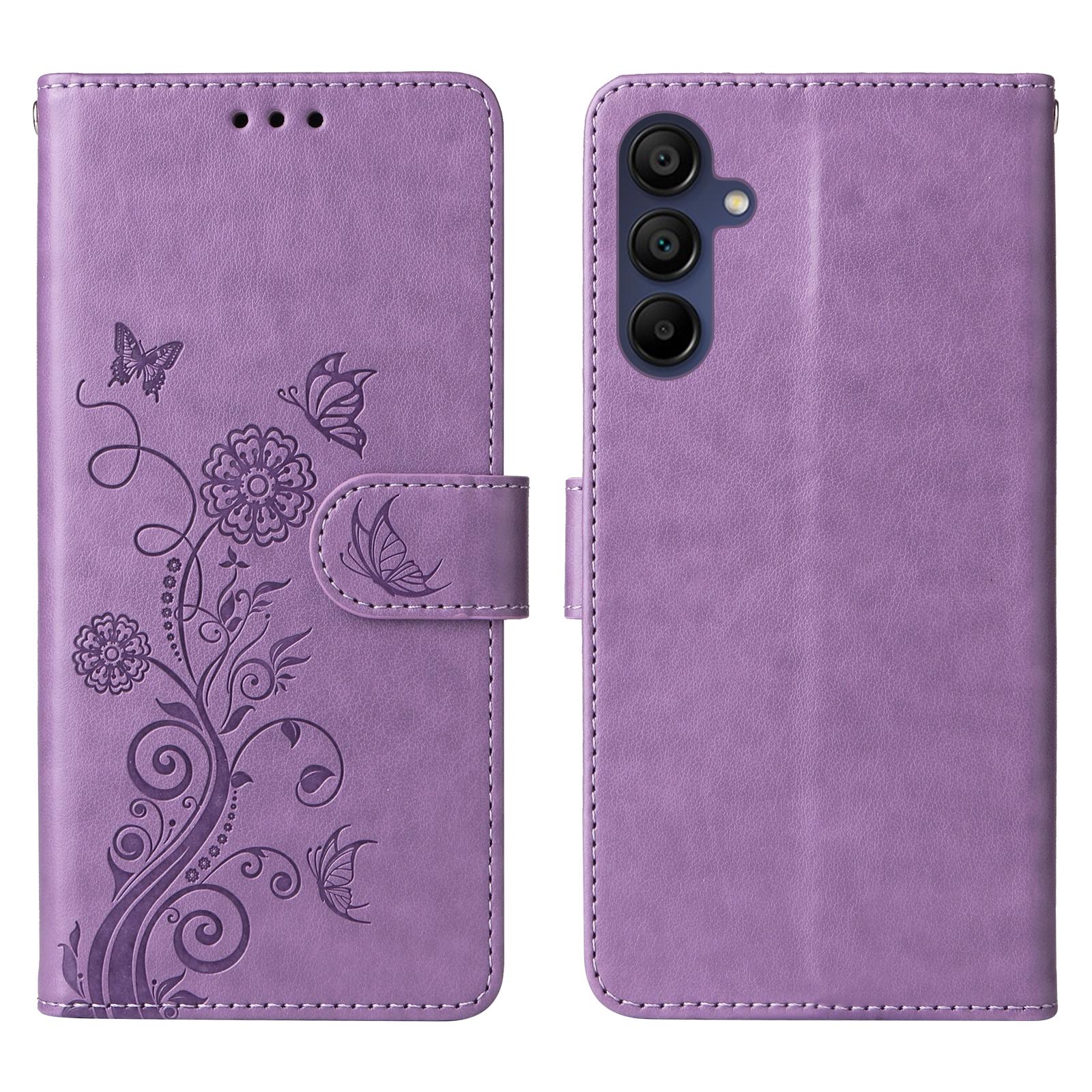 For Samsung Galaxy A17 - A26 - A16 5G Embossed Butterfly Flowers Leather Phone CasePurple
