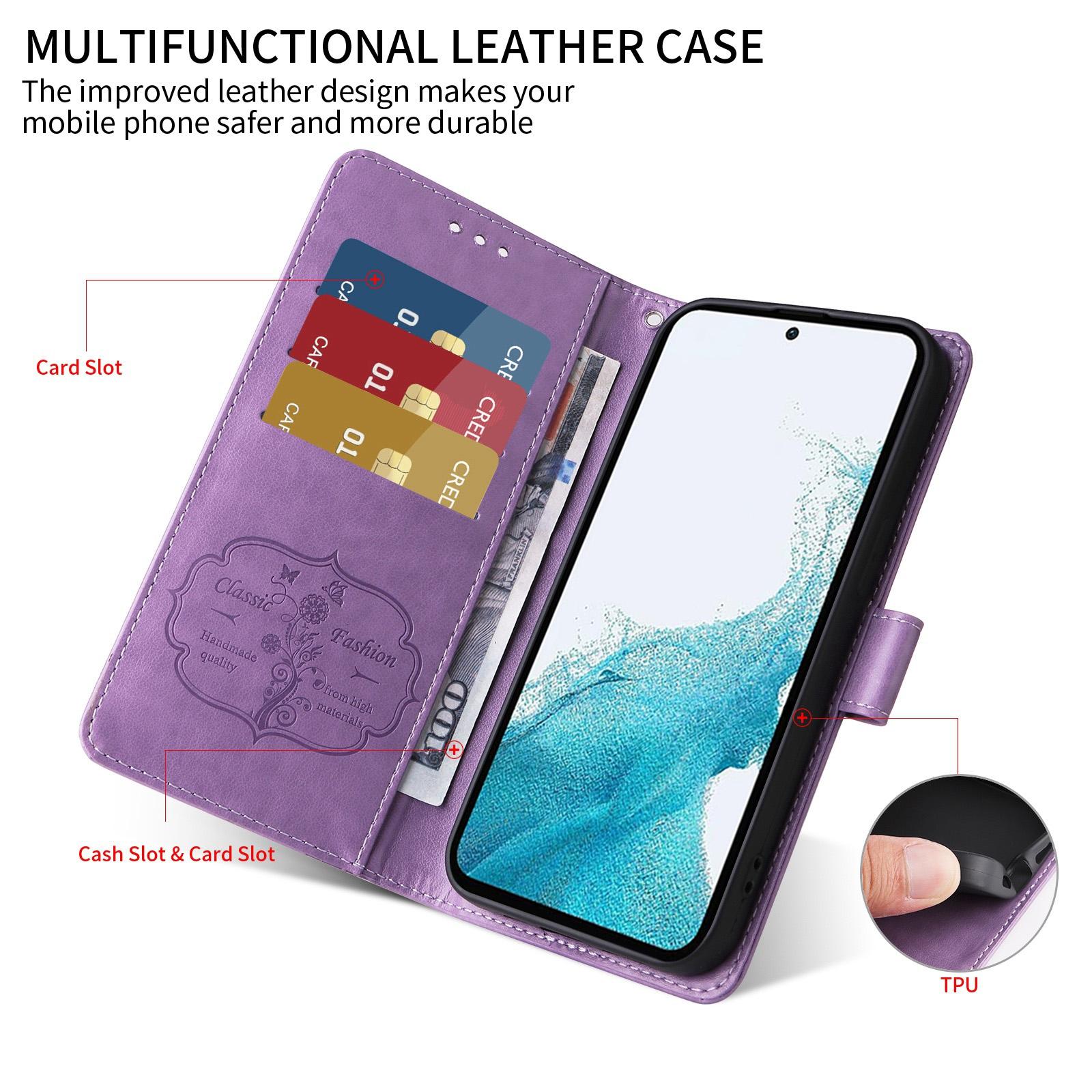 For Samsung Galaxy A17 - A26 - A16 5G Embossed Butterfly Flowers Leather Phone CasePurple