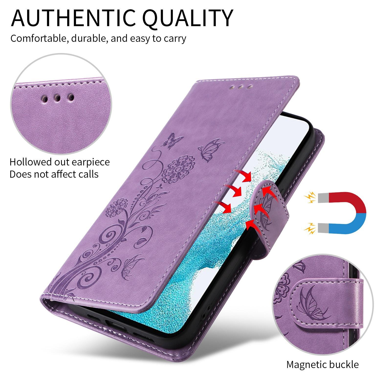 For Samsung Galaxy A17 - A26 - A16 5G Embossed Butterfly Flowers Leather Phone CasePurple
