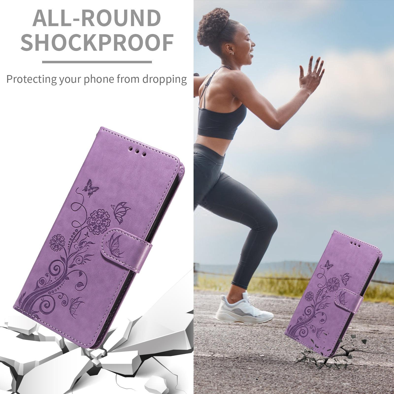 For Samsung Galaxy A17 - A26 - A16 5G Embossed Butterfly Flowers Leather Phone CasePurple