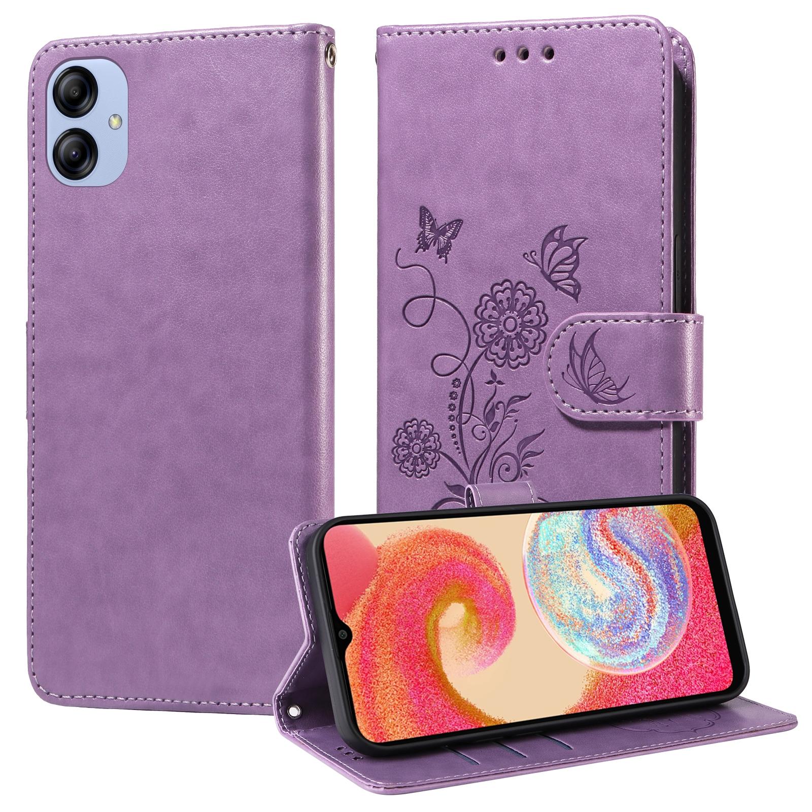 For Samsung Galaxy A17 - A26 - A16 5G Embossed Butterfly Flowers Leather Phone CasePurple