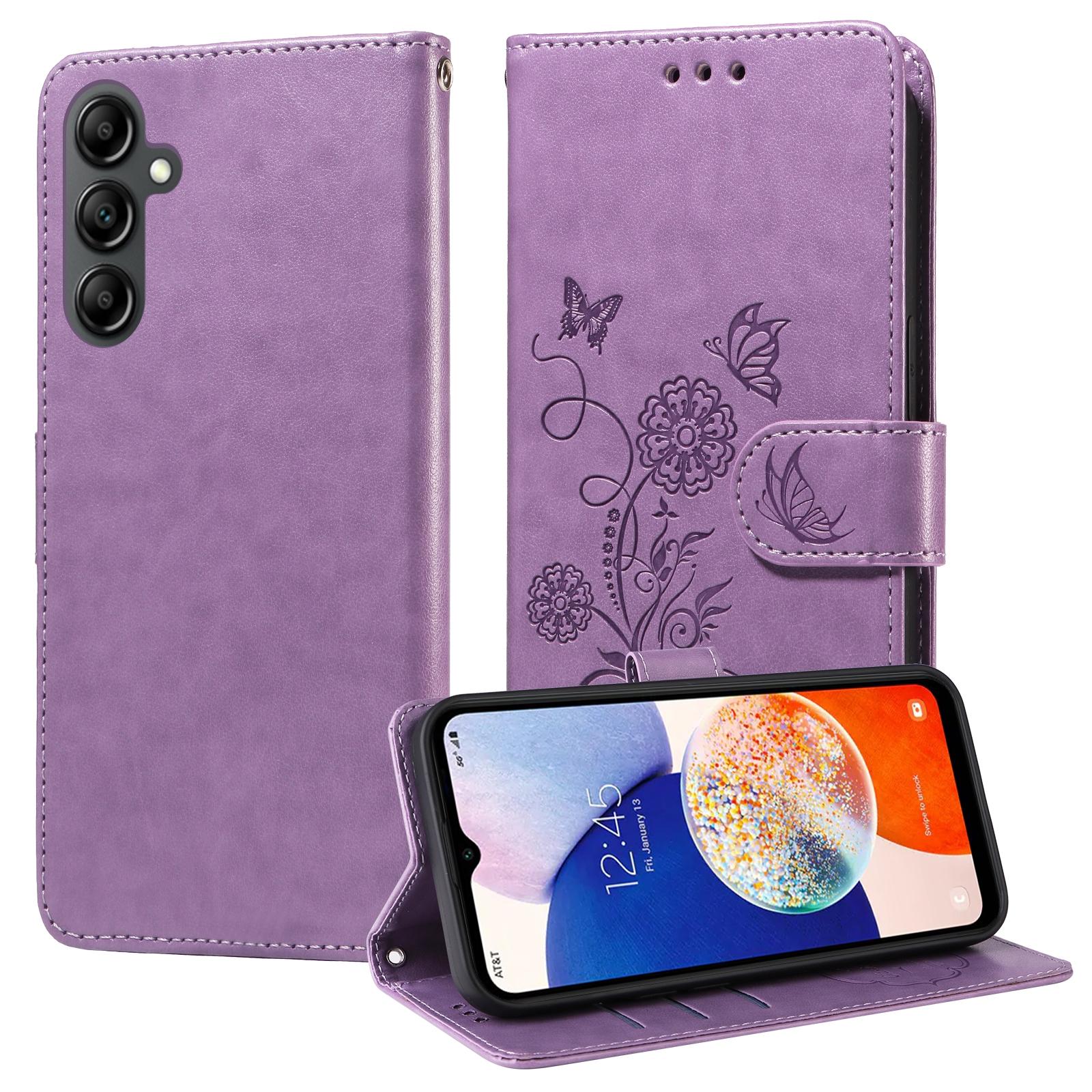 For Samsung Galaxy A17 - A26 - A16 5G Embossed Butterfly Flowers Leather Phone CasePurple