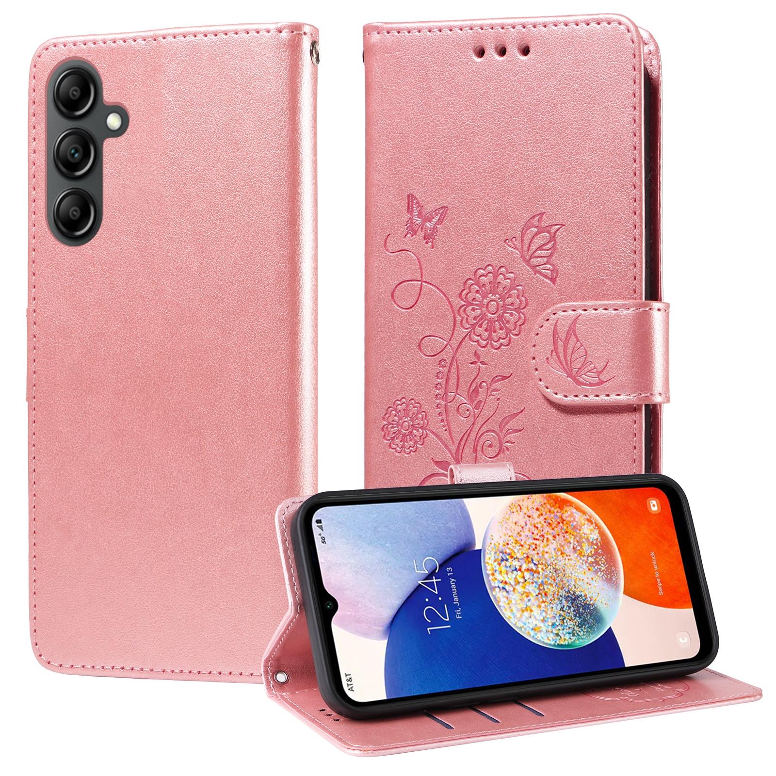 For Samsung Galaxy A17 - A26 - A16 5G Embossed Butterfly Flowers Leather Phone CasePurple