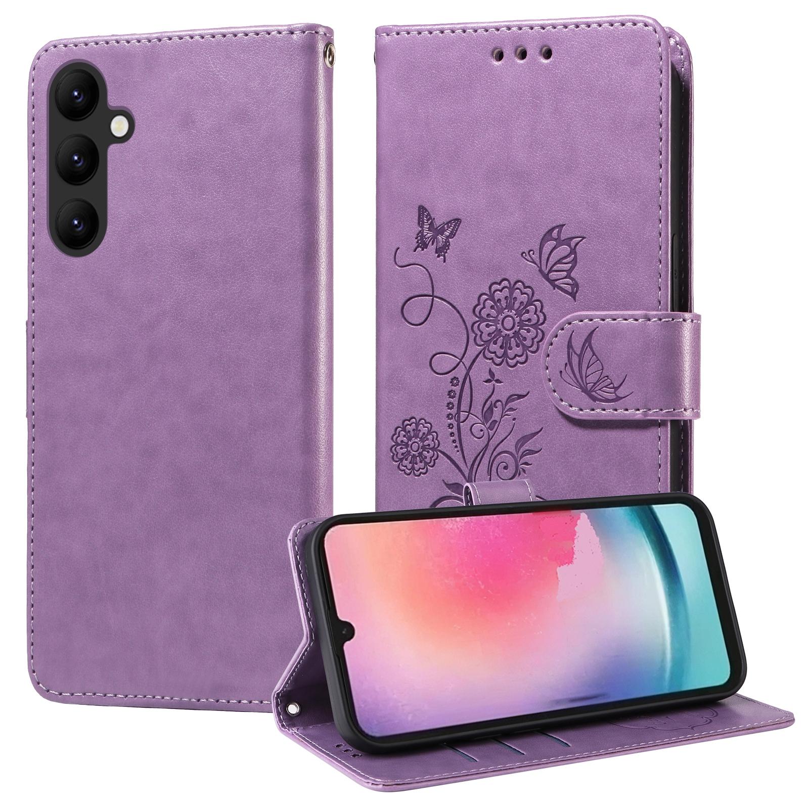 For Samsung Galaxy A17 - A26 - A16 5G Embossed Butterfly Flowers Leather Phone CasePurple