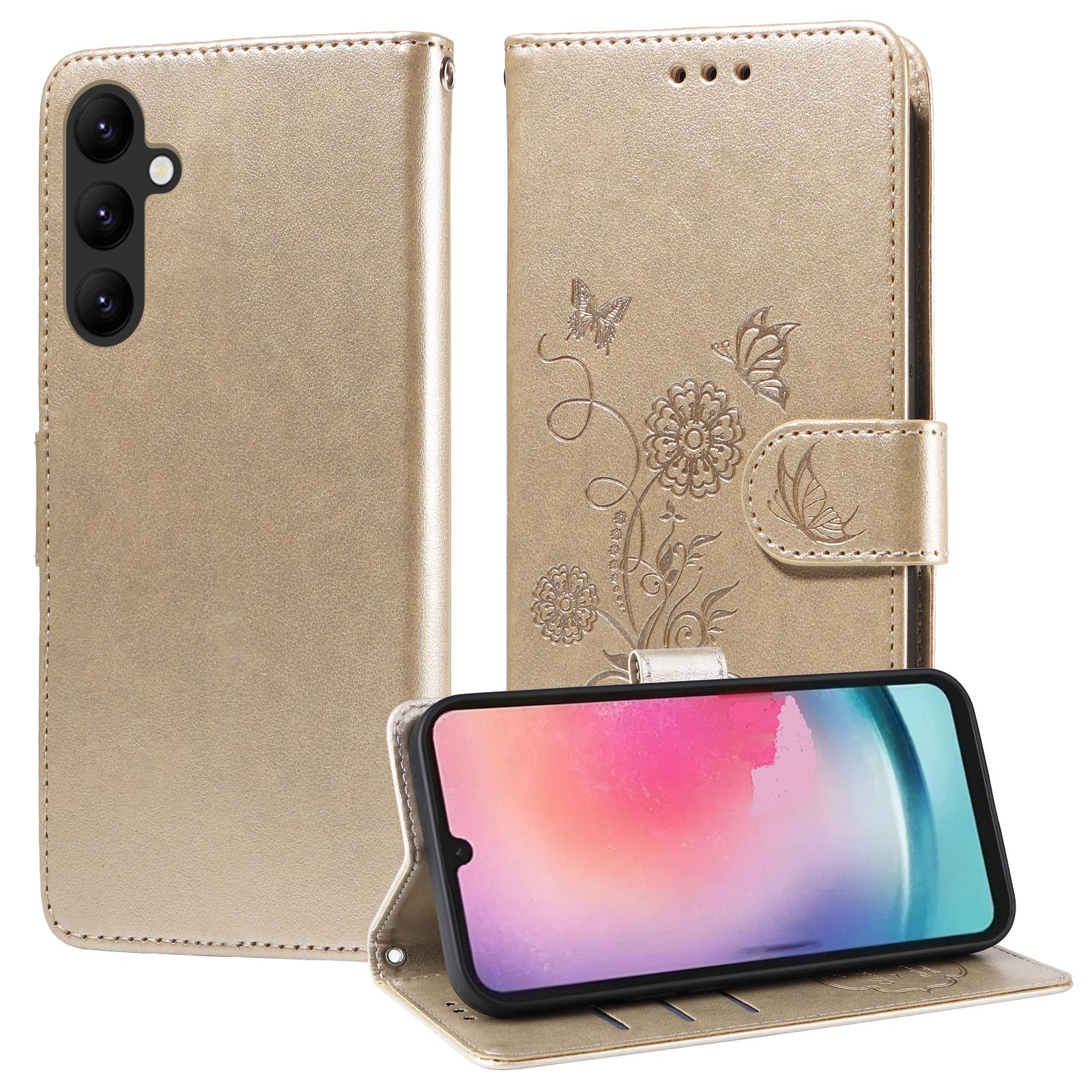 For Samsung Galaxy A17 - A26 - A16 5G Embossed Butterfly Flowers Leather Phone CasePurple