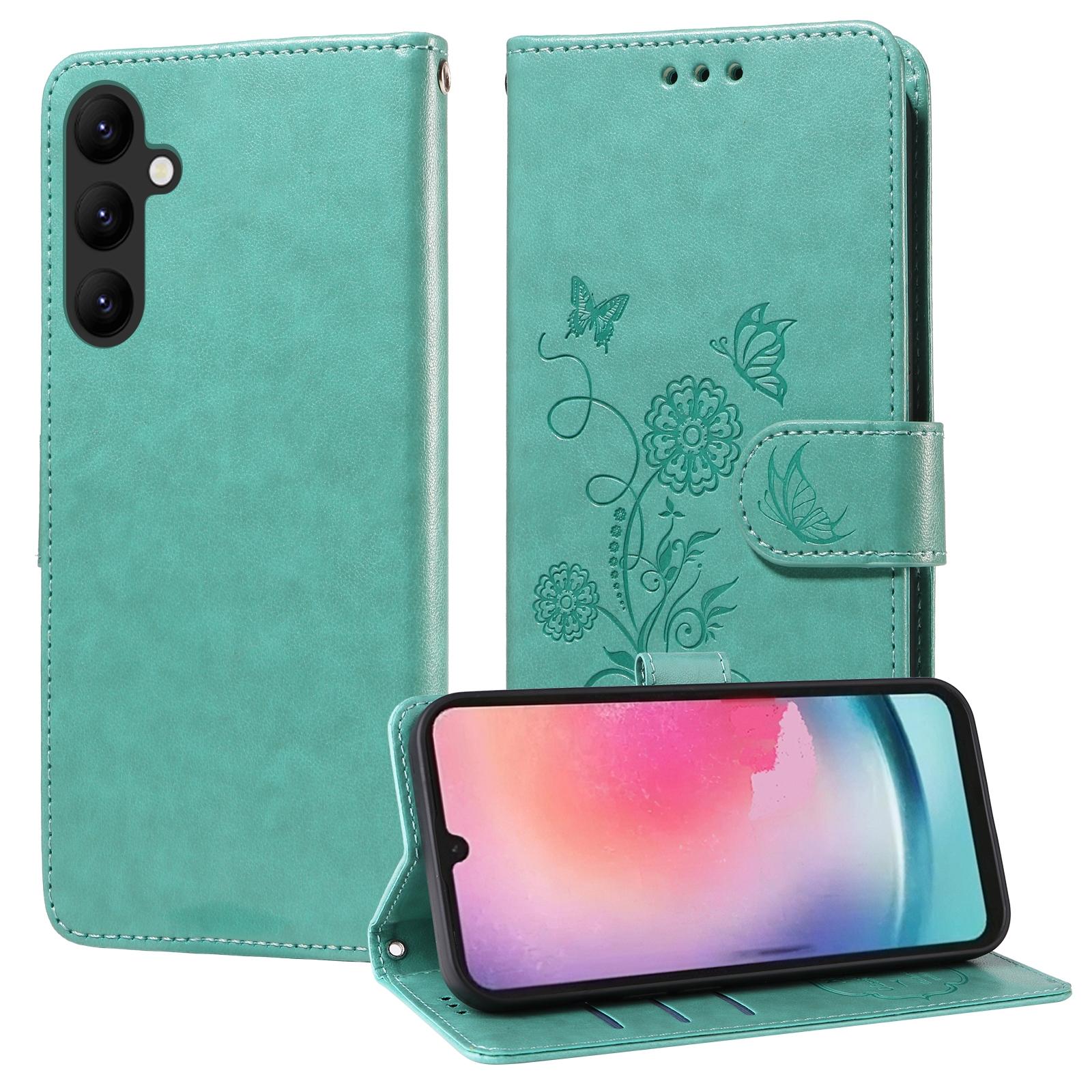 For Samsung Galaxy A17 - A26 - A16 5G Embossed Butterfly Flowers Leather Phone CasePurple