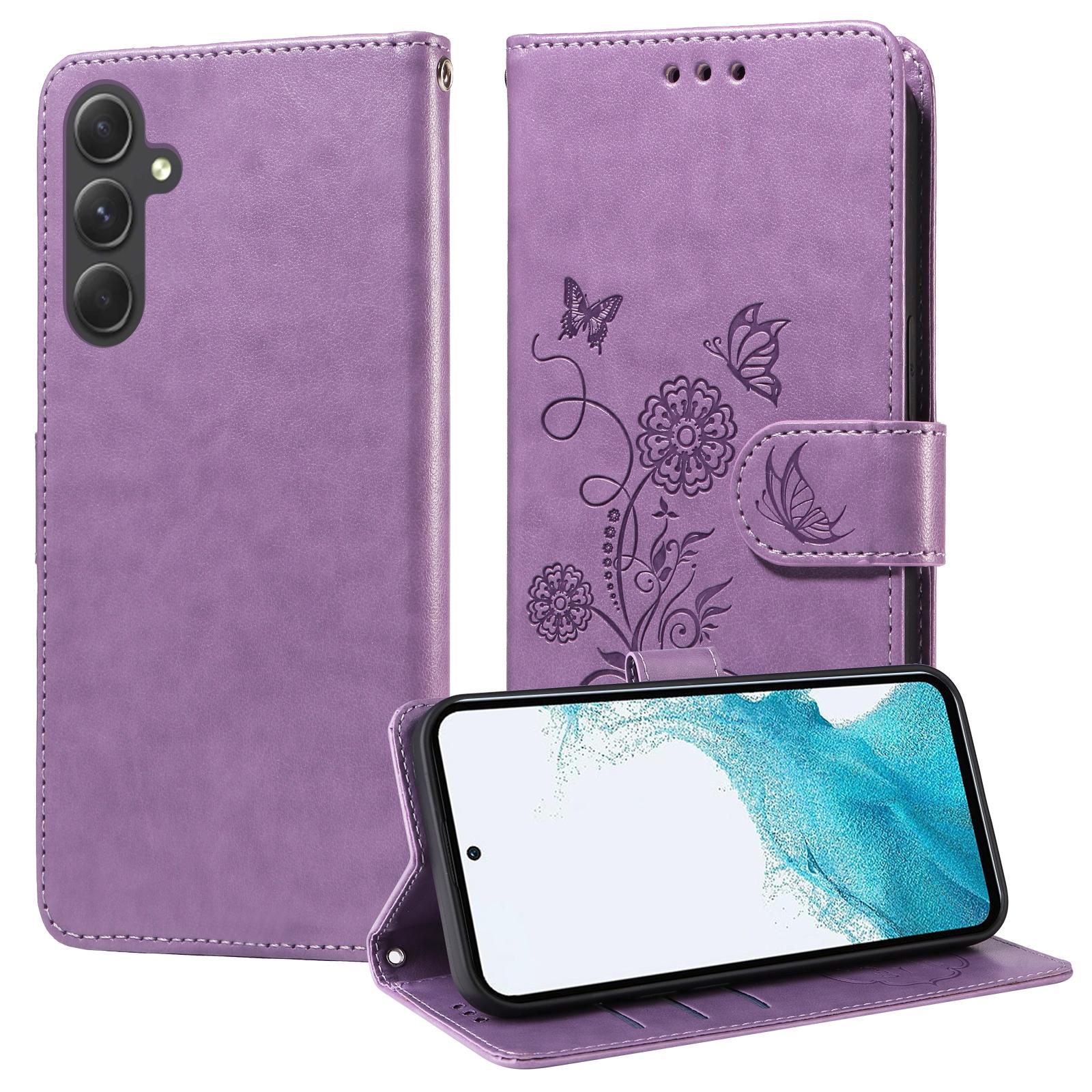 For Samsung Galaxy A17 - A26 - A16 5G Embossed Butterfly Flowers Leather Phone CasePurple