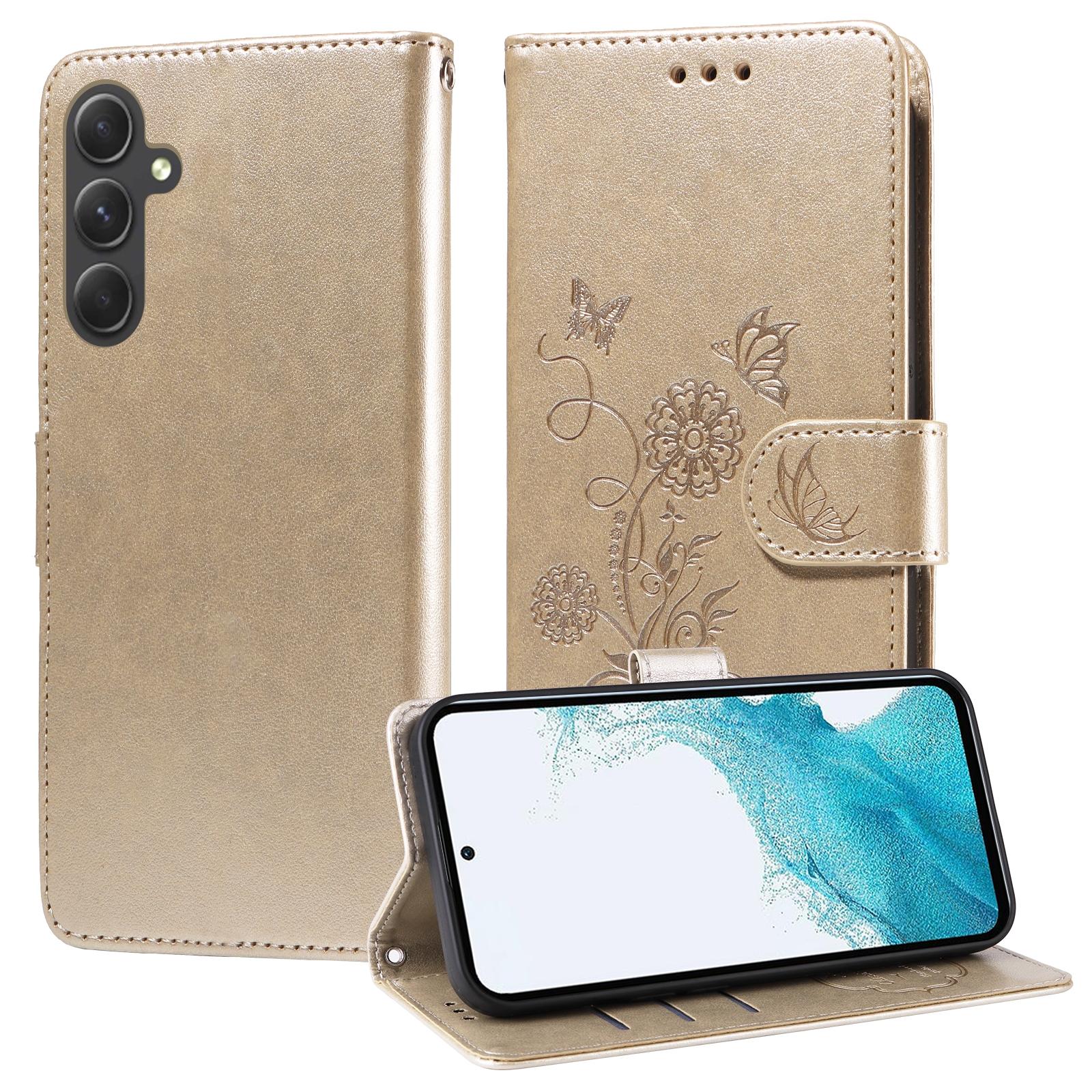 For Samsung Galaxy A17 - A26 - A16 5G Embossed Butterfly Flowers Leather Phone CasePurple