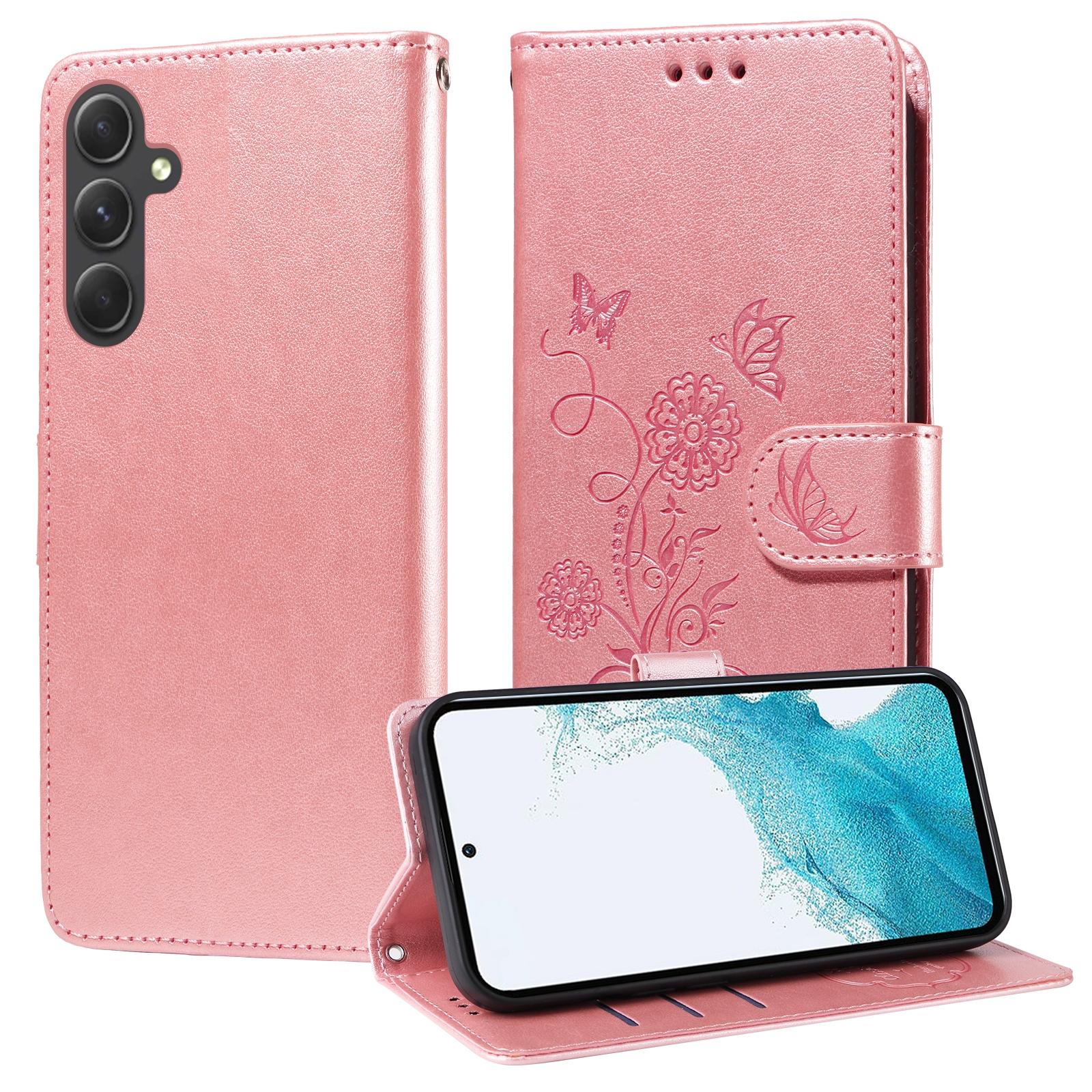 For Samsung Galaxy A17 - A26 - A16 5G Embossed Butterfly Flowers Leather Phone CasePurple
