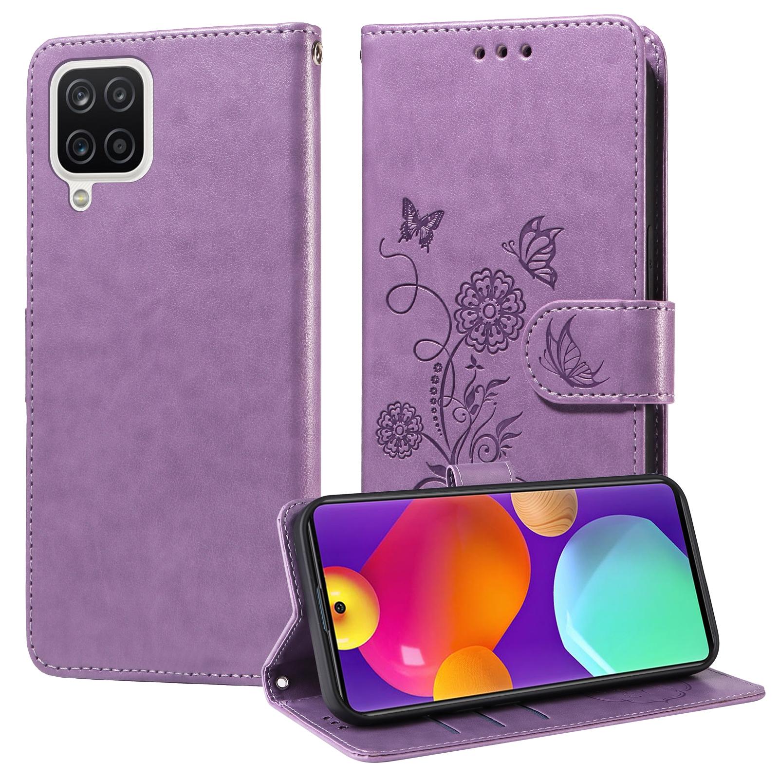 For Samsung Galaxy A17 - A26 - A16 5G Embossed Butterfly Flowers Leather Phone CasePurple