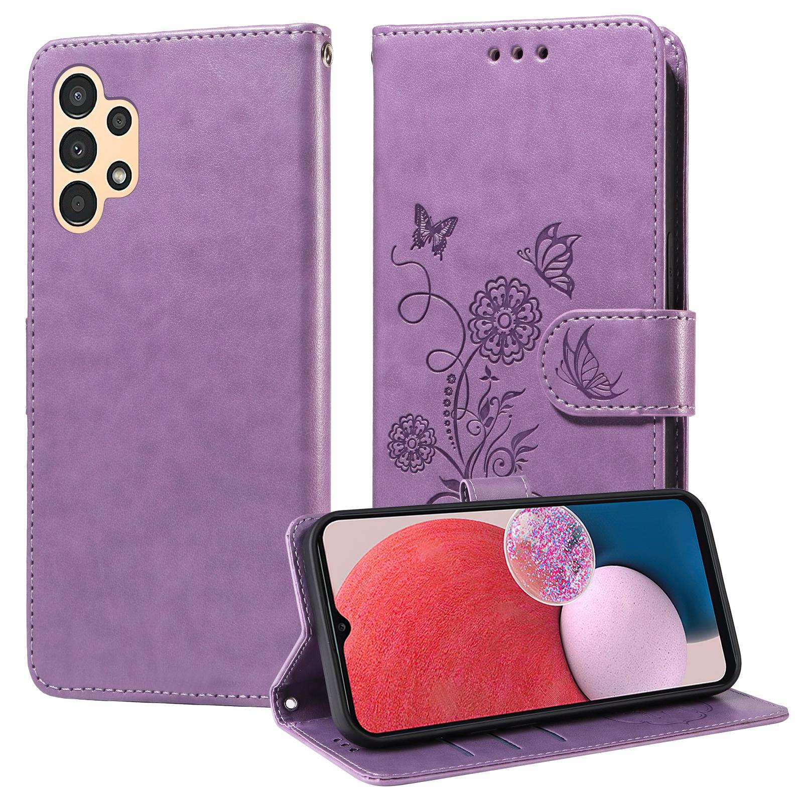 For Samsung Galaxy A17 - A26 - A16 5G Embossed Butterfly Flowers Leather Phone CasePurple