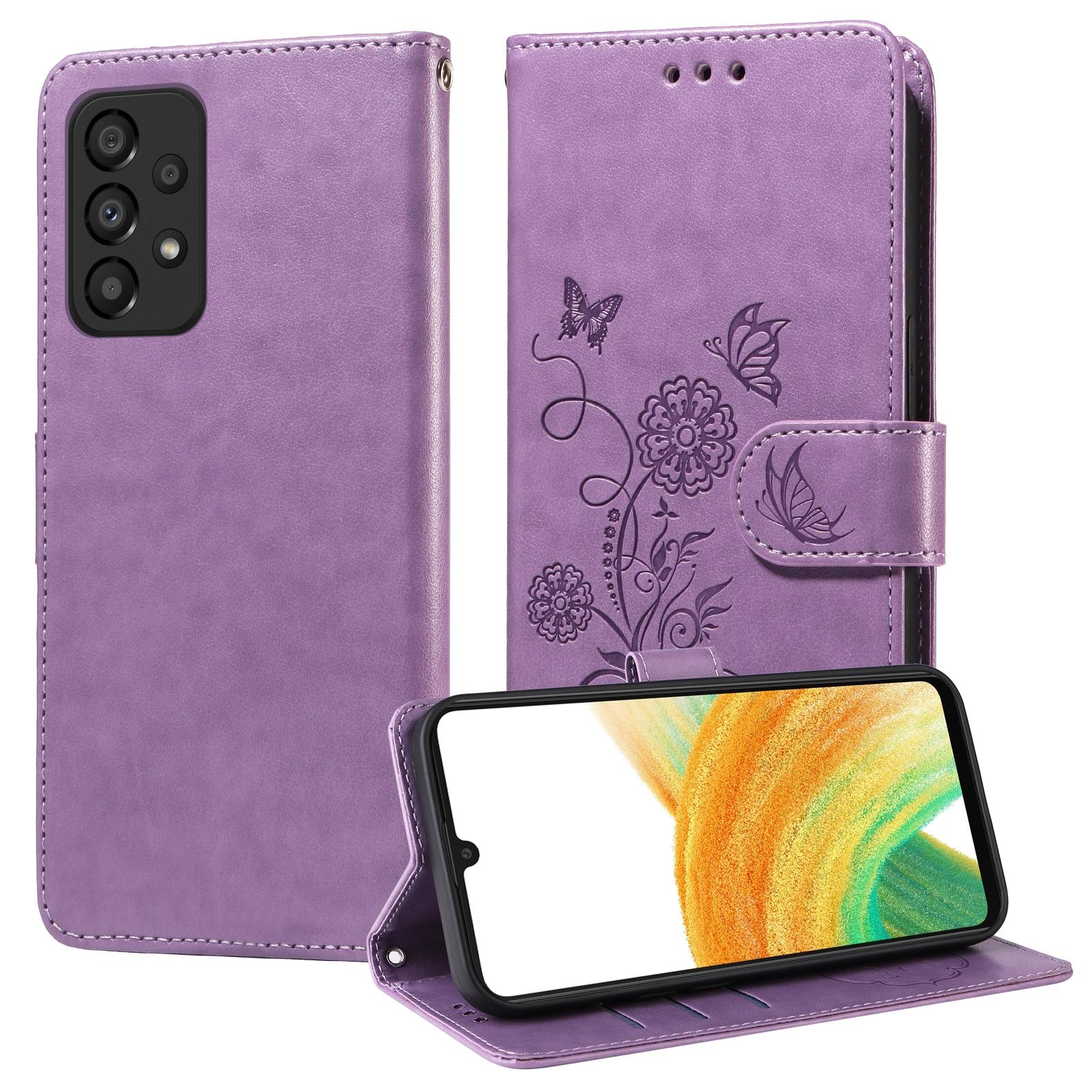 For Samsung Galaxy A17 - A26 - A16 5G Embossed Butterfly Flowers Leather Phone CasePurple