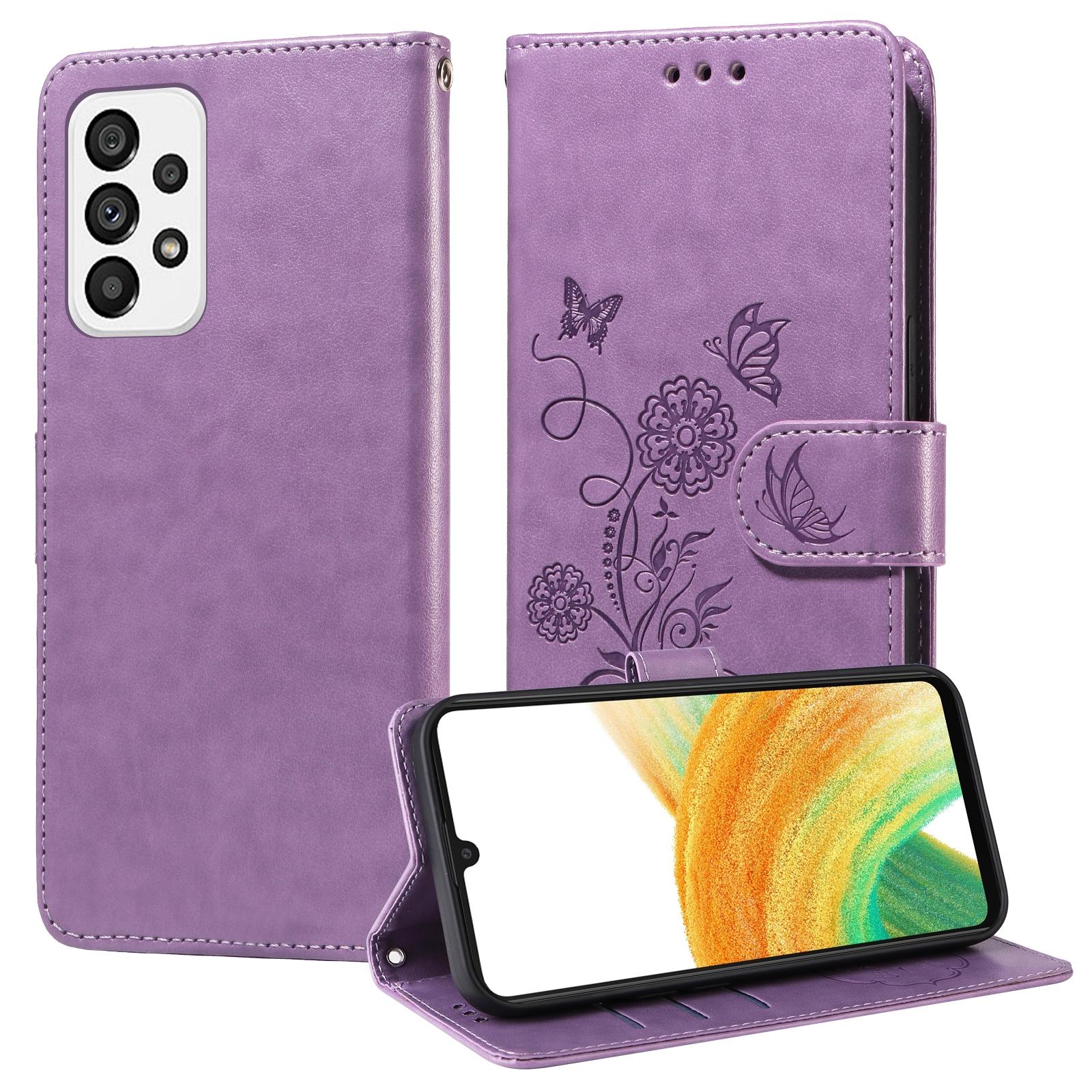 For Samsung Galaxy A17 - A26 - A16 5G Embossed Butterfly Flowers Leather Phone CasePurple