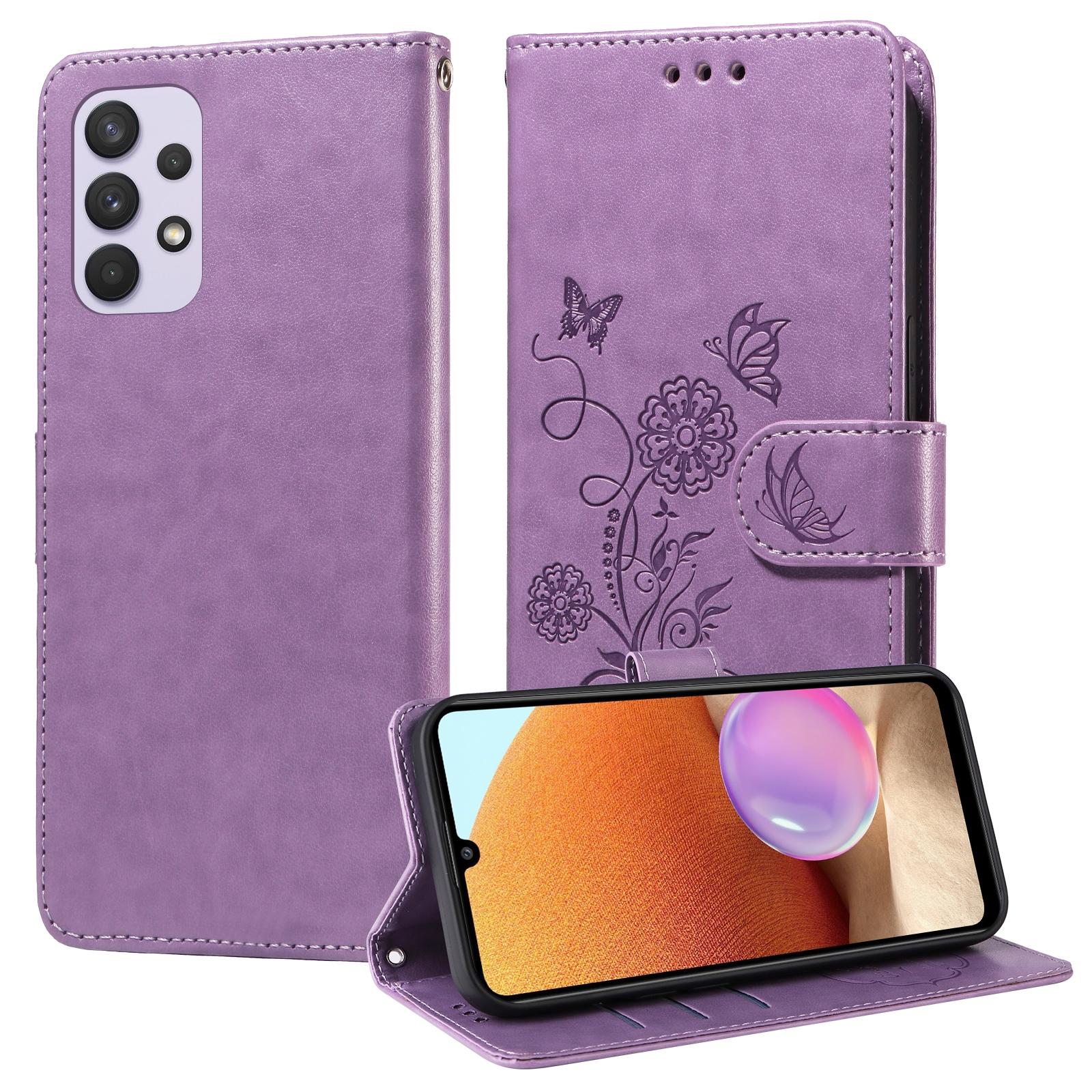 For Samsung Galaxy A17 - A26 - A16 5G Embossed Butterfly Flowers Leather Phone CasePurple