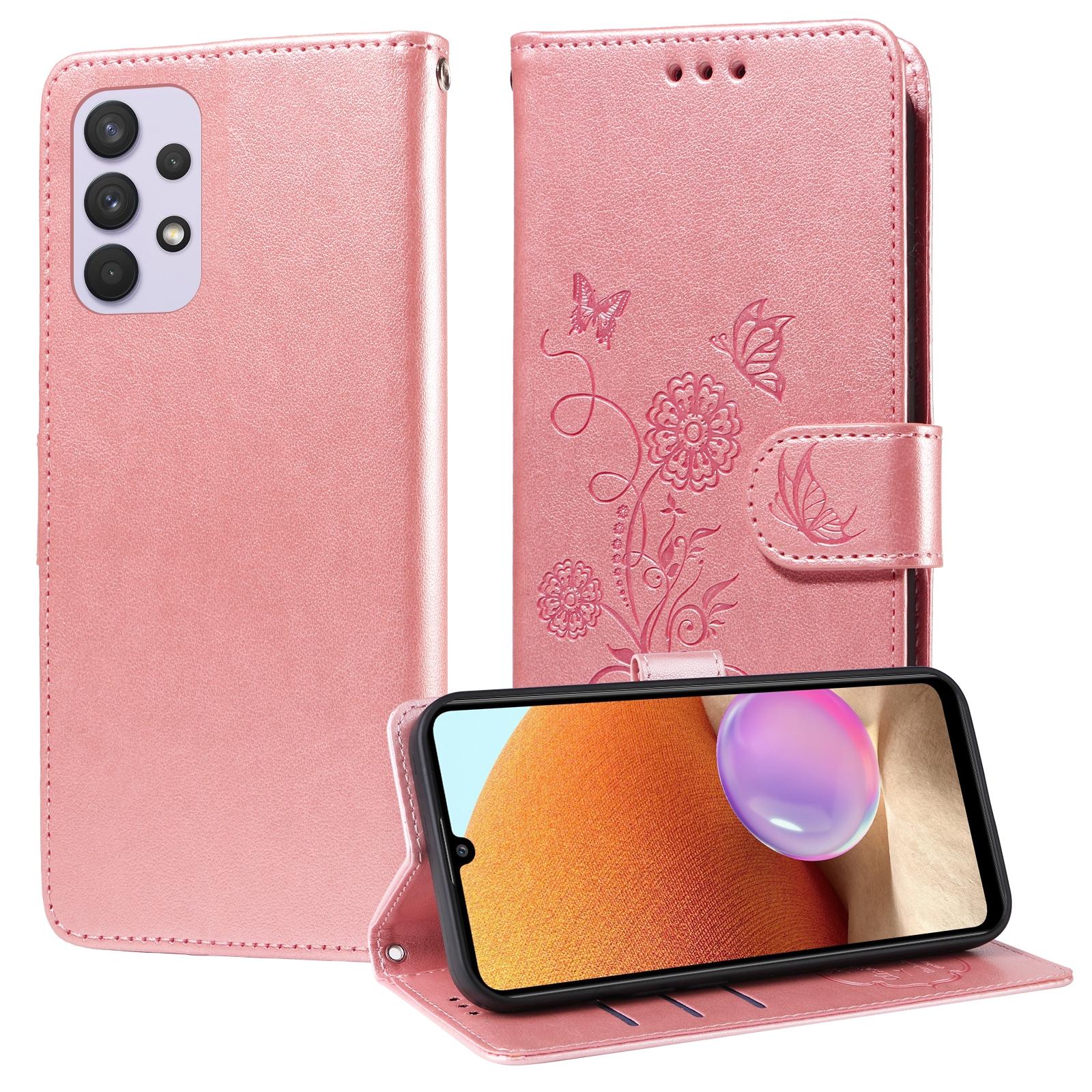 For Samsung Galaxy A17 - A26 - A16 5G Embossed Butterfly Flowers Leather Phone CasePurple