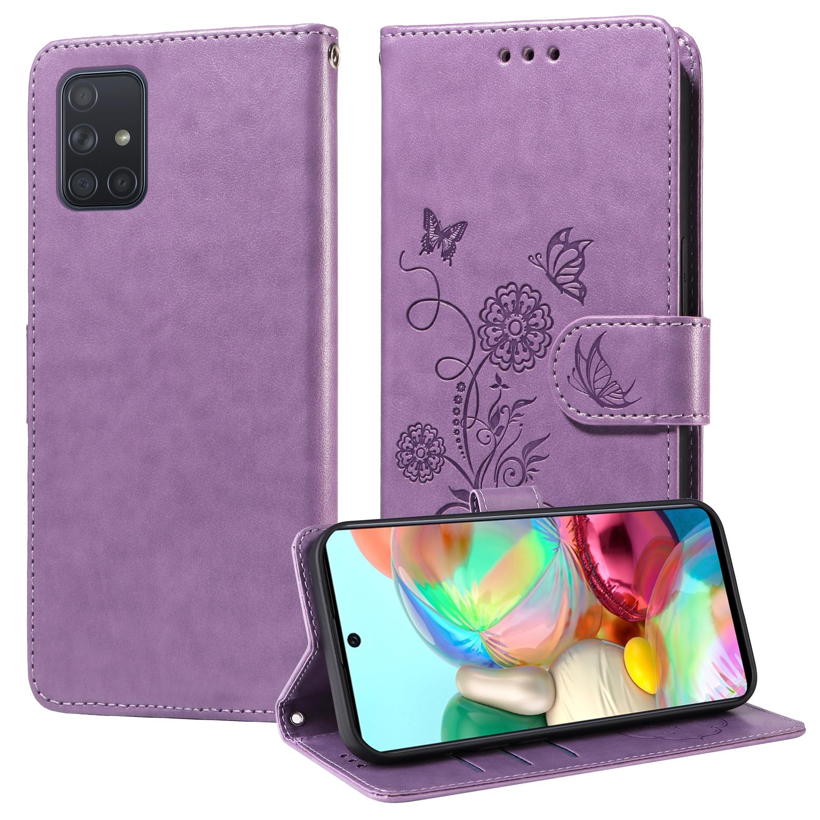 For Samsung Galaxy A17 - A26 - A16 5G Embossed Butterfly Flowers Leather Phone CasePurple
