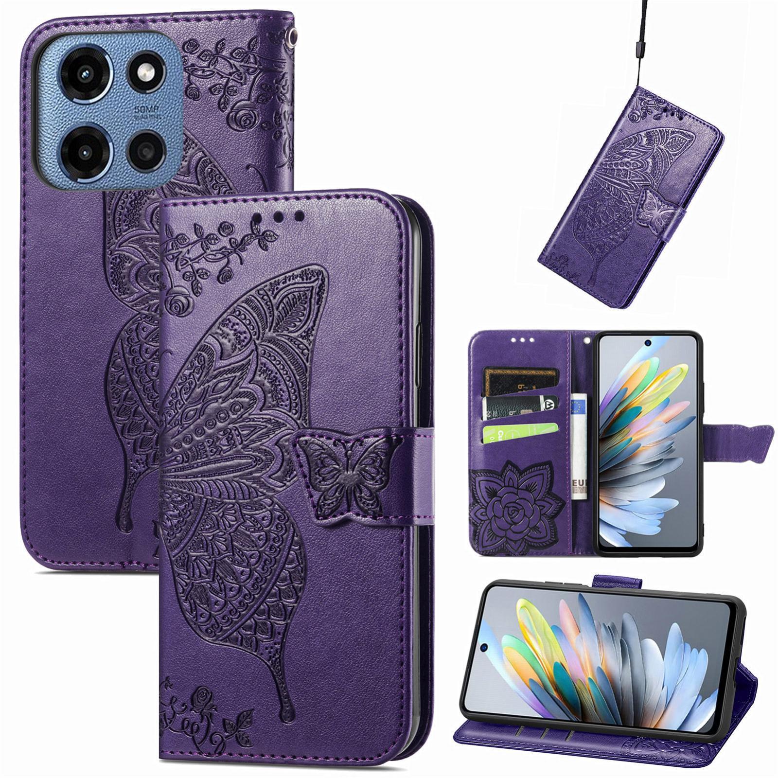 for motorola moto g 2025 butterfly love flower embossed leather phone casepurple