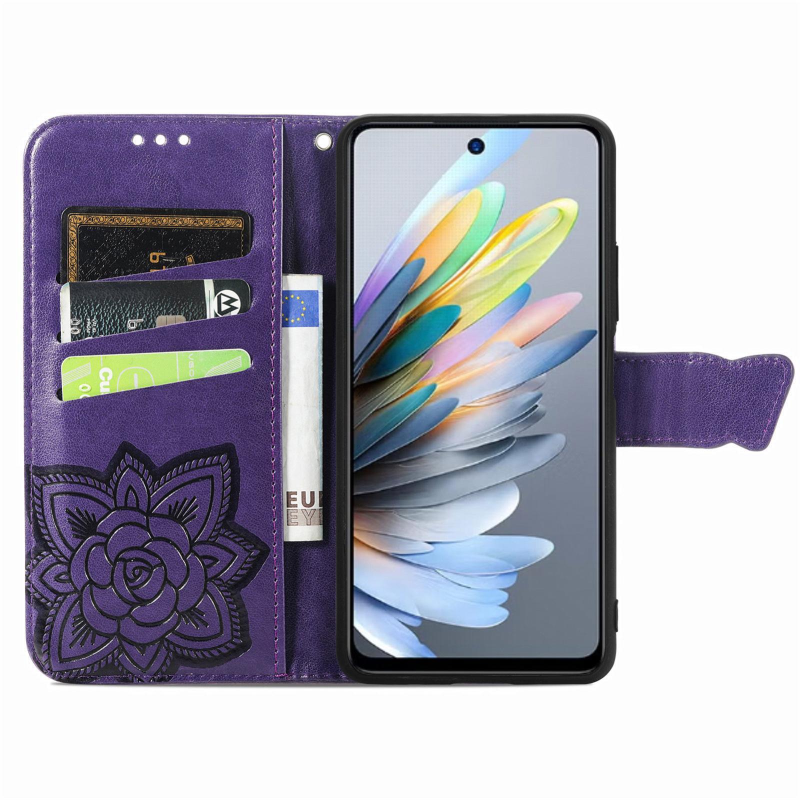 For Motorola Moto G 2025 Butterfly Love Flower Embossed Leather Phone CasePurple
