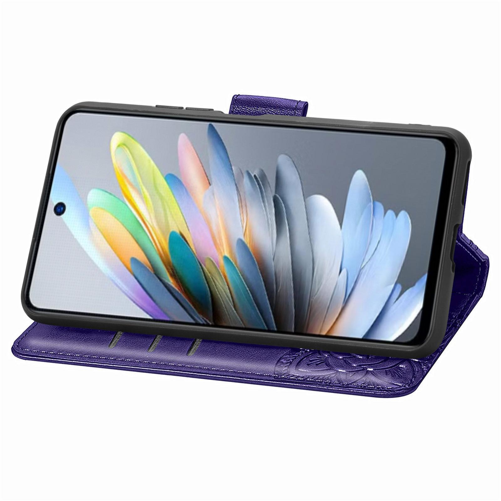 For Motorola Moto G 2025 Butterfly Love Flower Embossed Leather Phone CasePurple