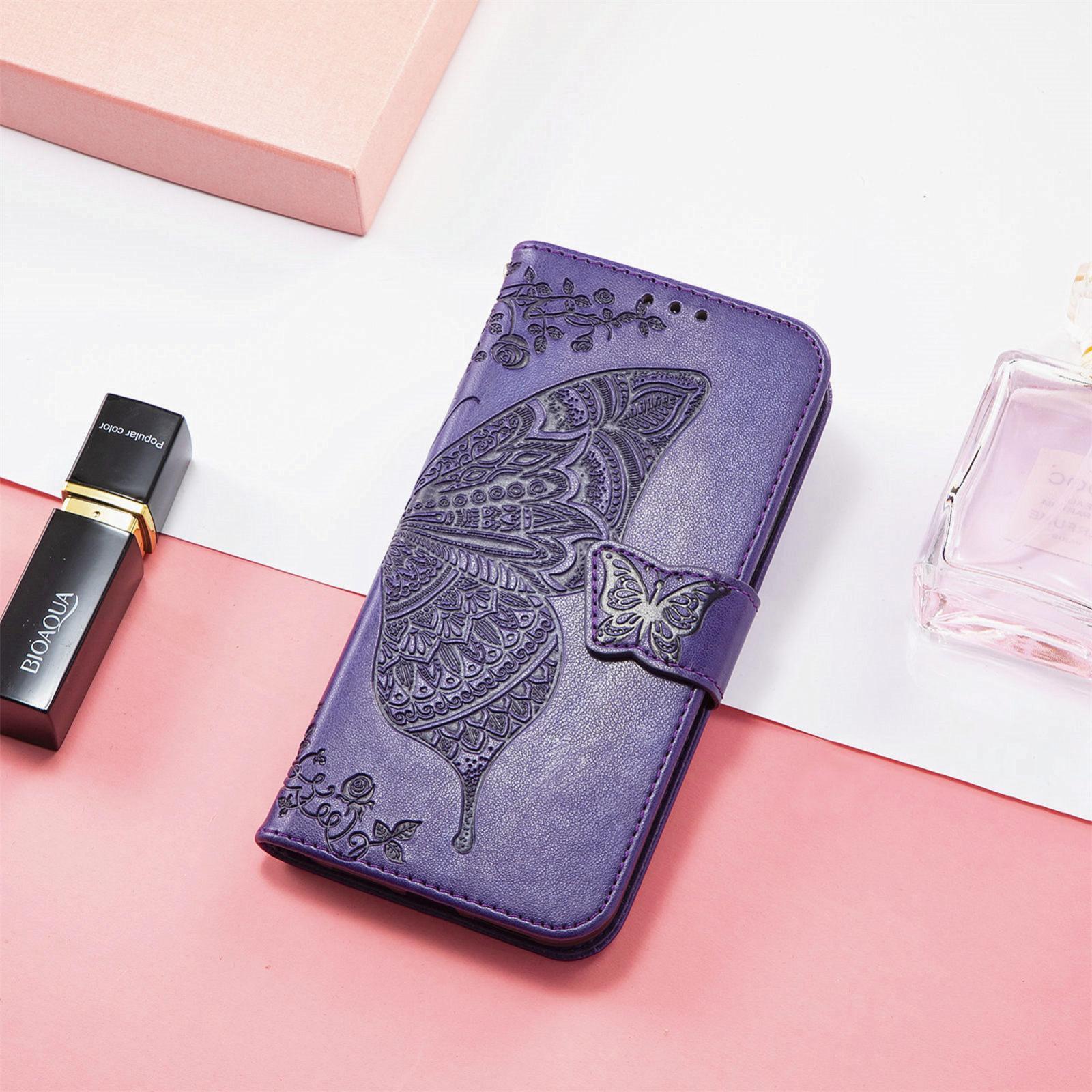 For Motorola Moto G 2025 Butterfly Love Flower Embossed Leather Phone CasePurple