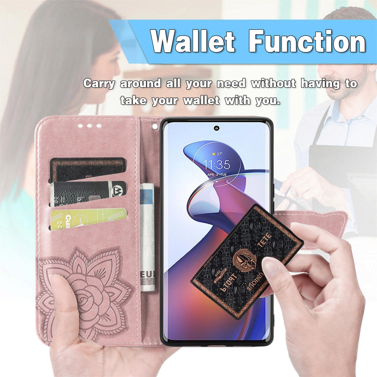 For Motorola Moto G 2025 Butterfly Love Flower Embossed Leather Phone CasePurple