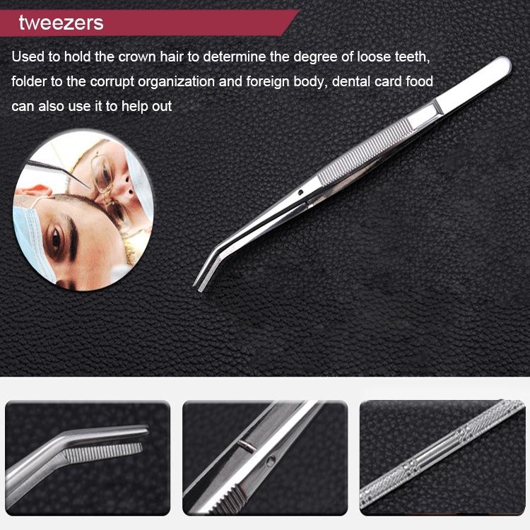 4 in 1 Dental Tool Set Stainless Steel Probe + Hoe-shaped Dentist + Dental Tweezers + Mouth Mirror