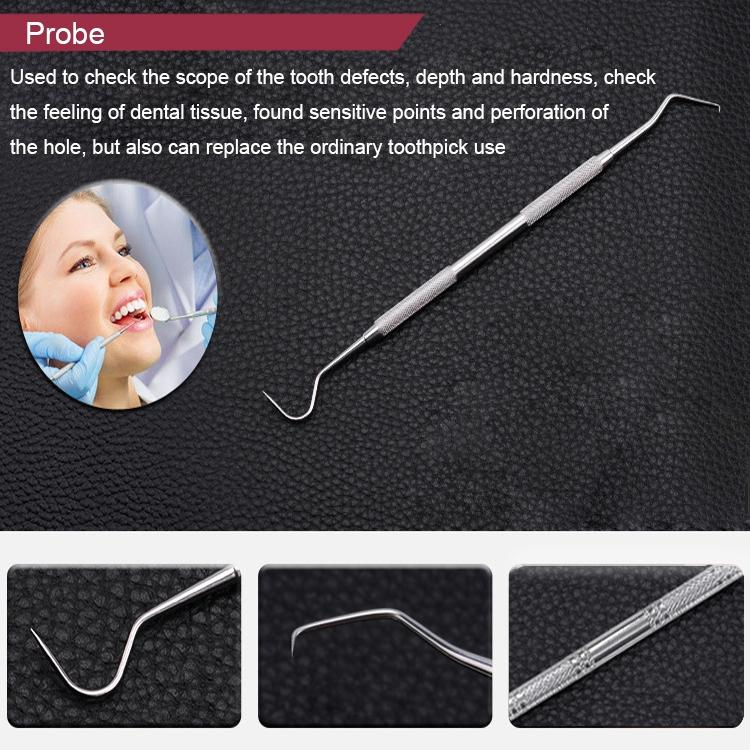 4 in 1 Dental Tool Set Stainless Steel Probe + Hoe-shaped Dentist + Dental Tweezers + Mouth Mirror