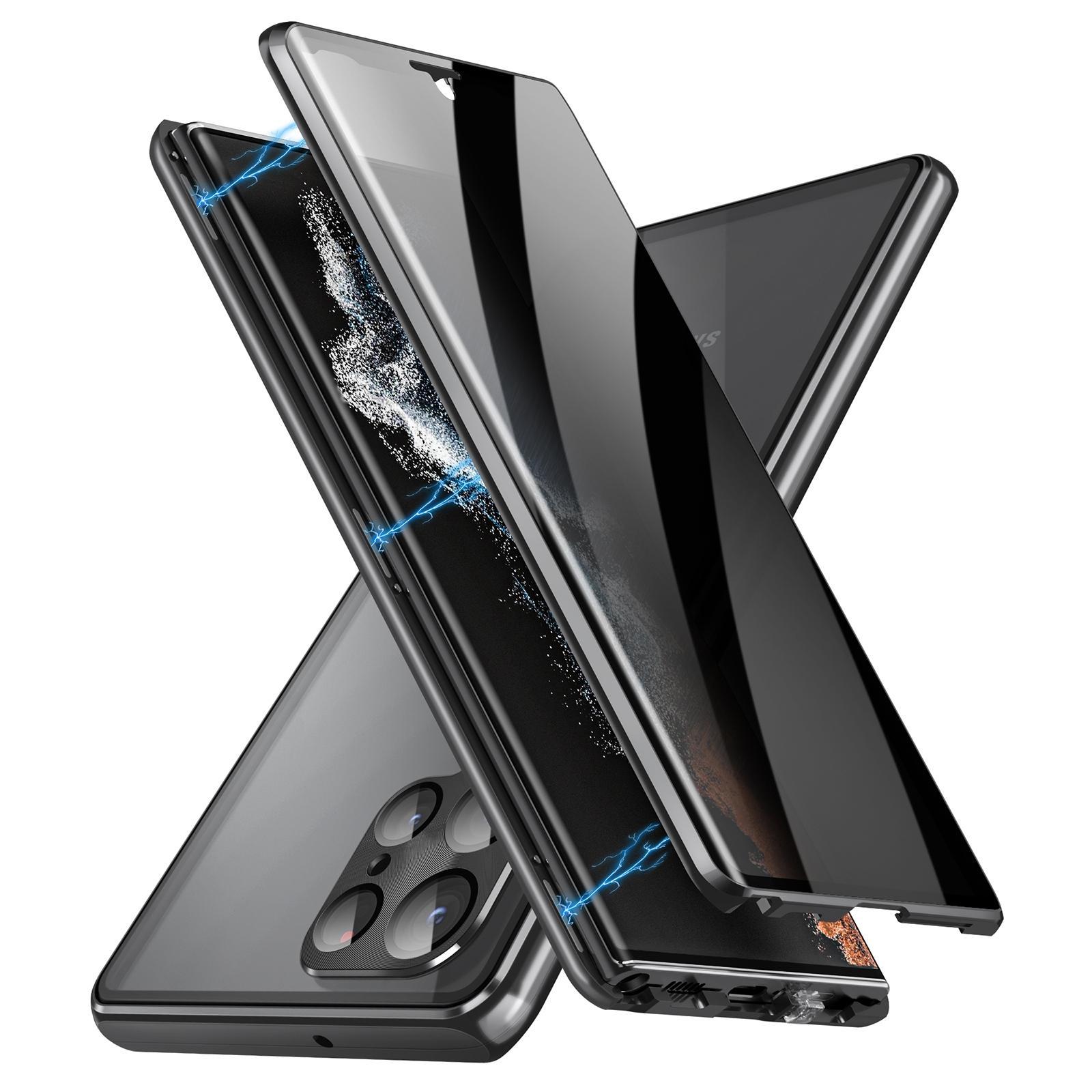 For Samsung Galaxy S25 Ultra 5G Privacy Full Cover Magnetic Metal Tempered Glass Phone CaseBlack