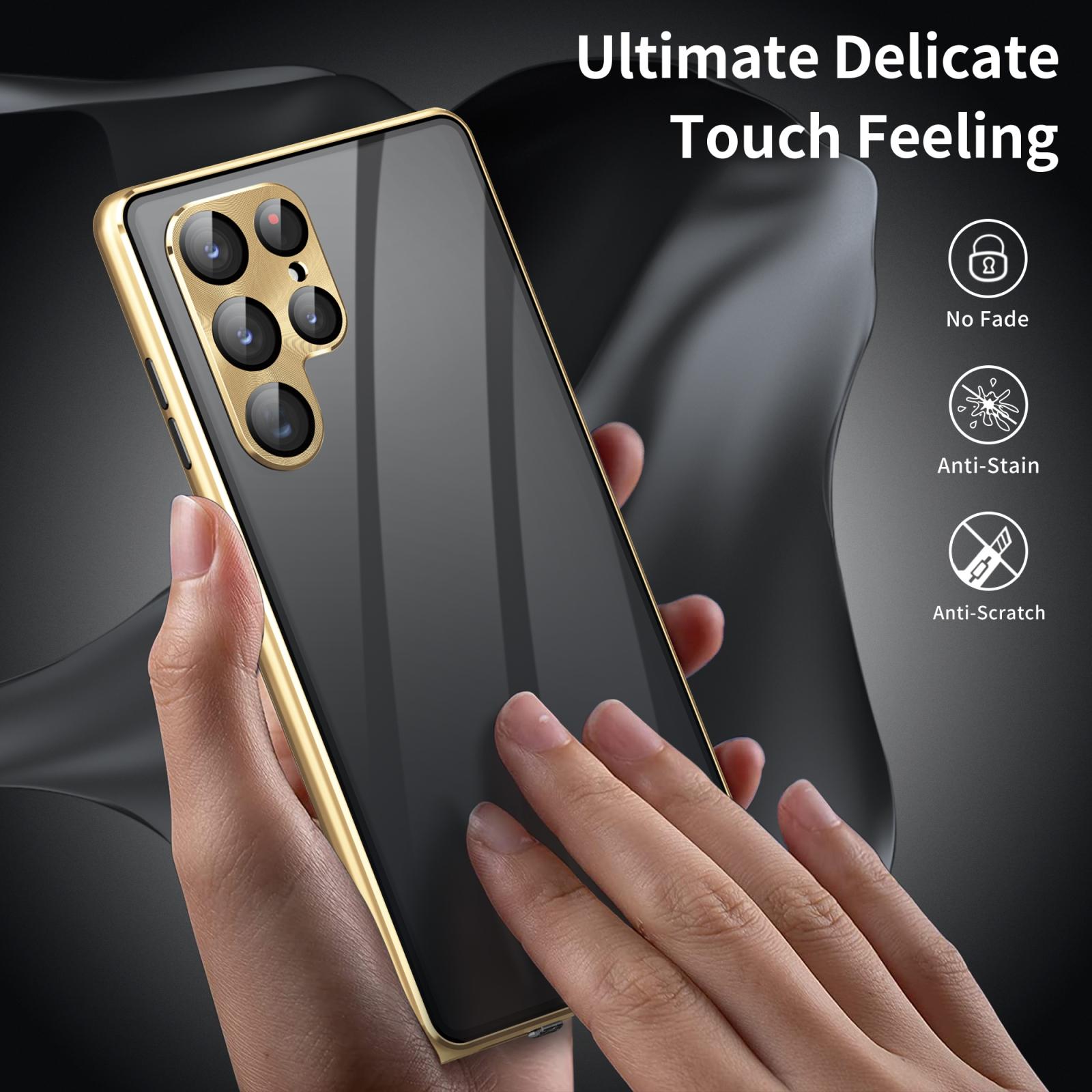 For Samsung Galaxy S25 Ultra 5G Privacy Full Cover Magnetic Metal Tempered Glass Phone CaseBlack