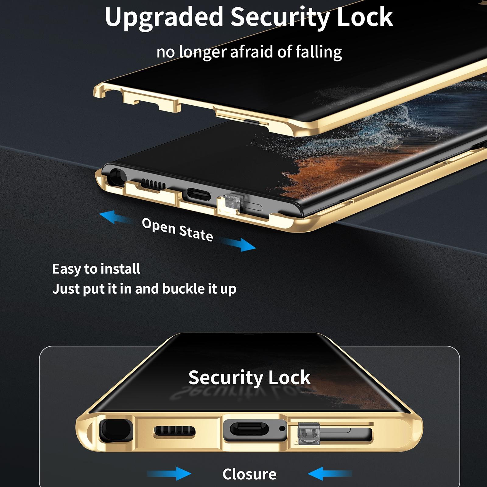 For Samsung Galaxy S25 Ultra 5G Privacy Full Cover Magnetic Metal Tempered Glass Phone CaseBlack