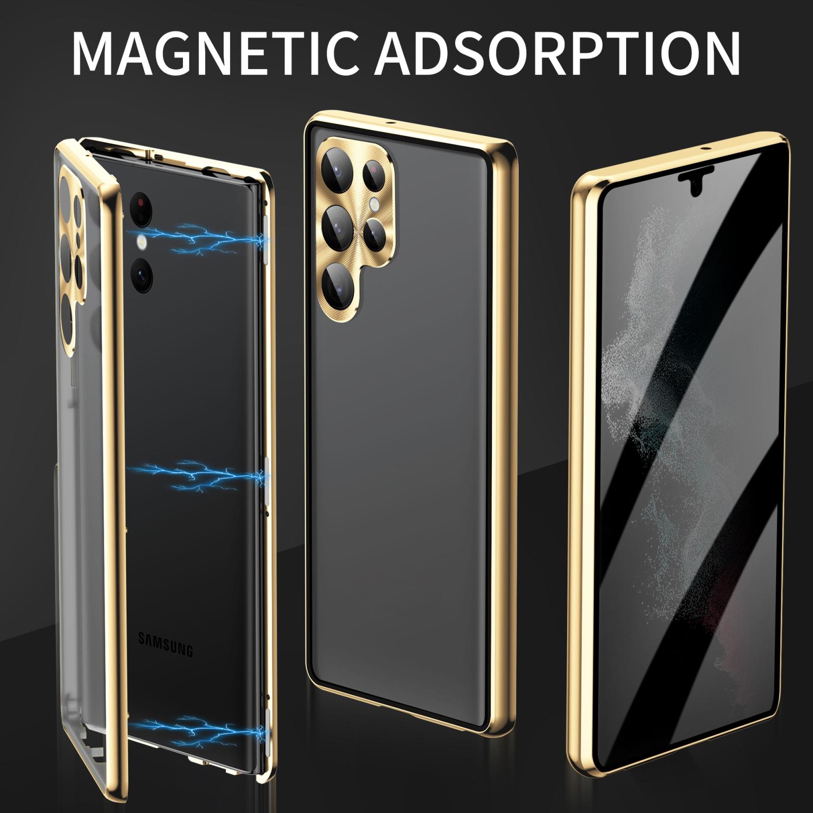For Samsung Galaxy S25 Ultra 5G Privacy Full Cover Magnetic Metal Tempered Glass Phone CaseBlack