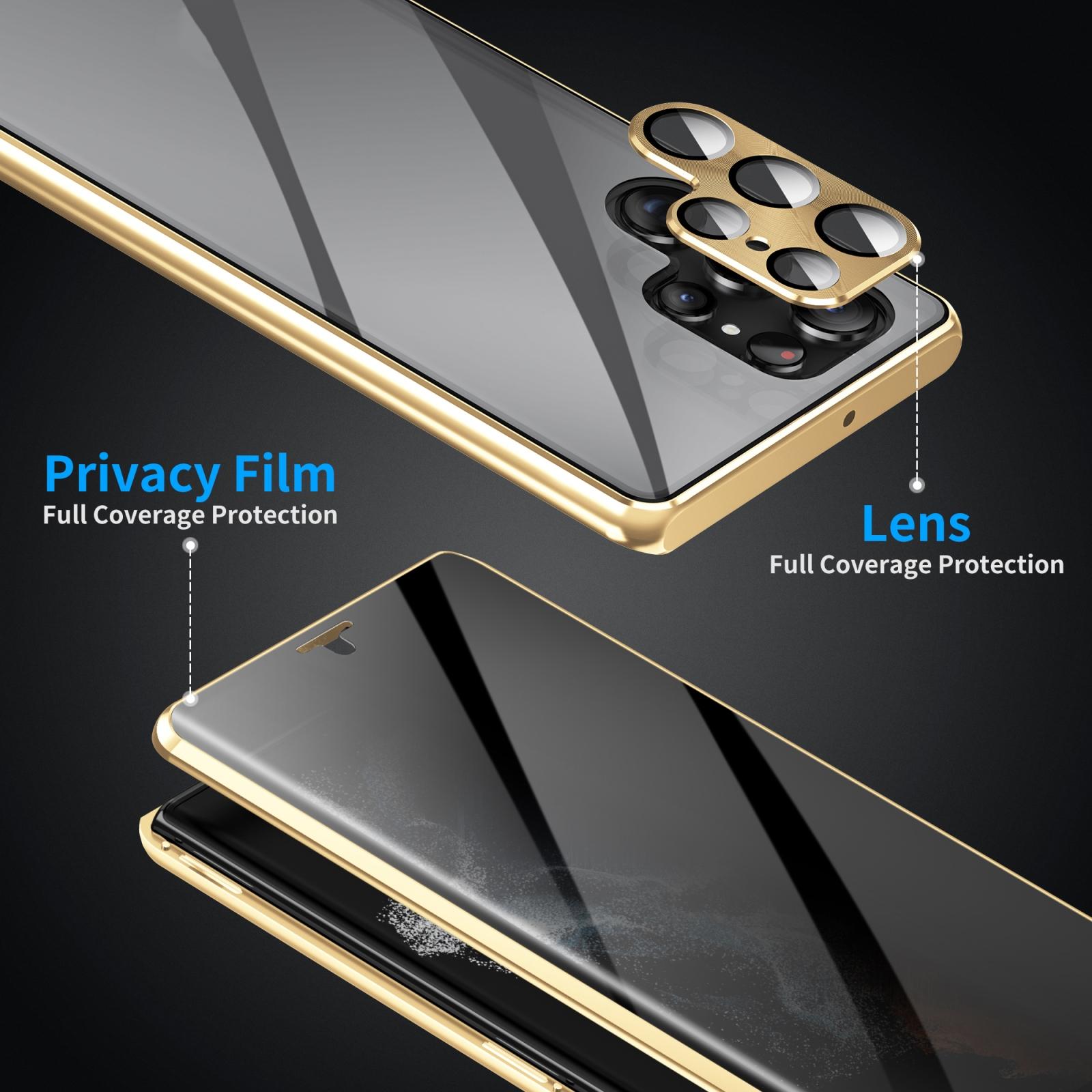 For Samsung Galaxy S25 Ultra 5G Privacy Full Cover Magnetic Metal Tempered Glass Phone CaseBlack