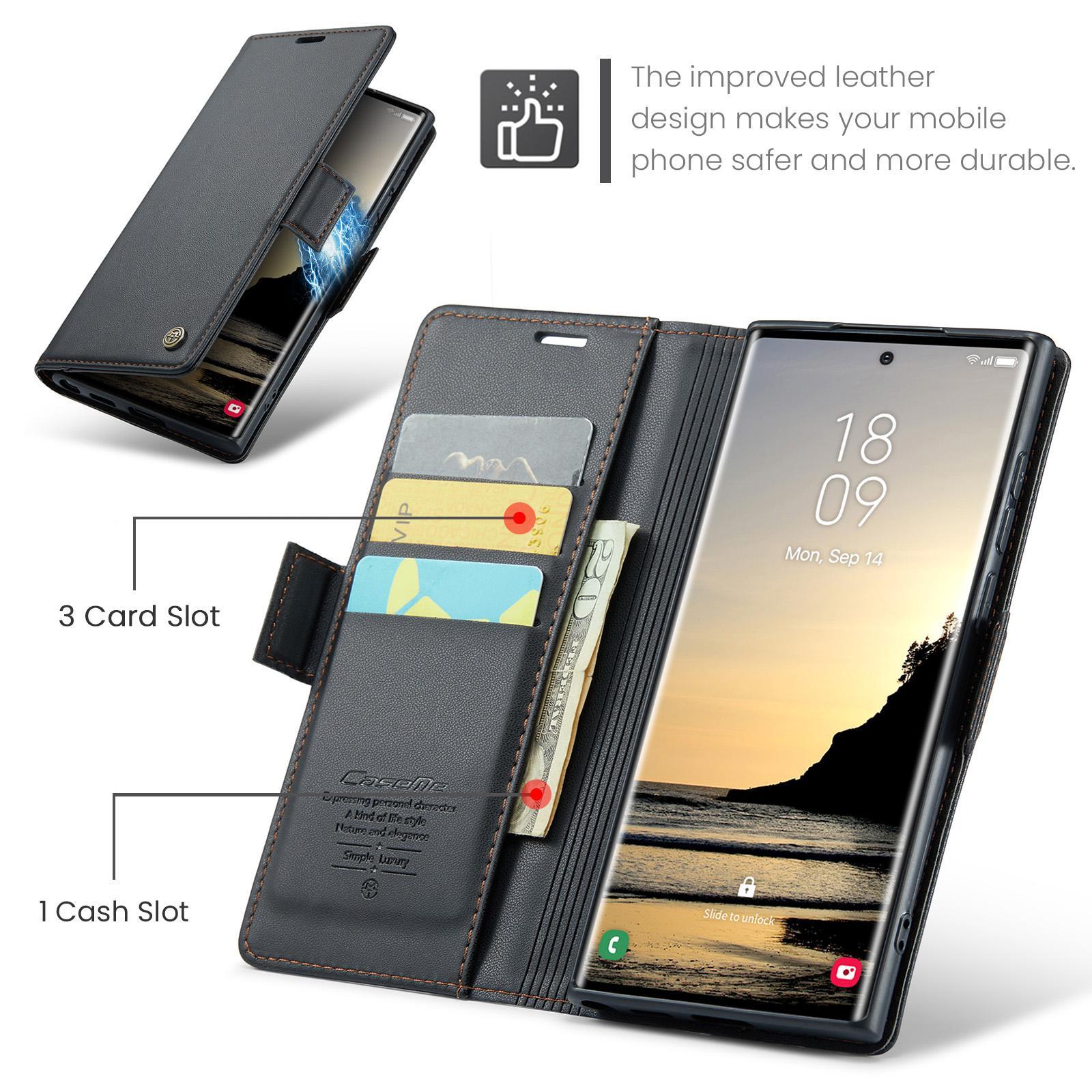 For Samsung Galaxy S25 Ultra 5G CaseMe 023 Butterfly Buckle Litchi Texture RFID Anti-theft Leather Phone CaseBlack
