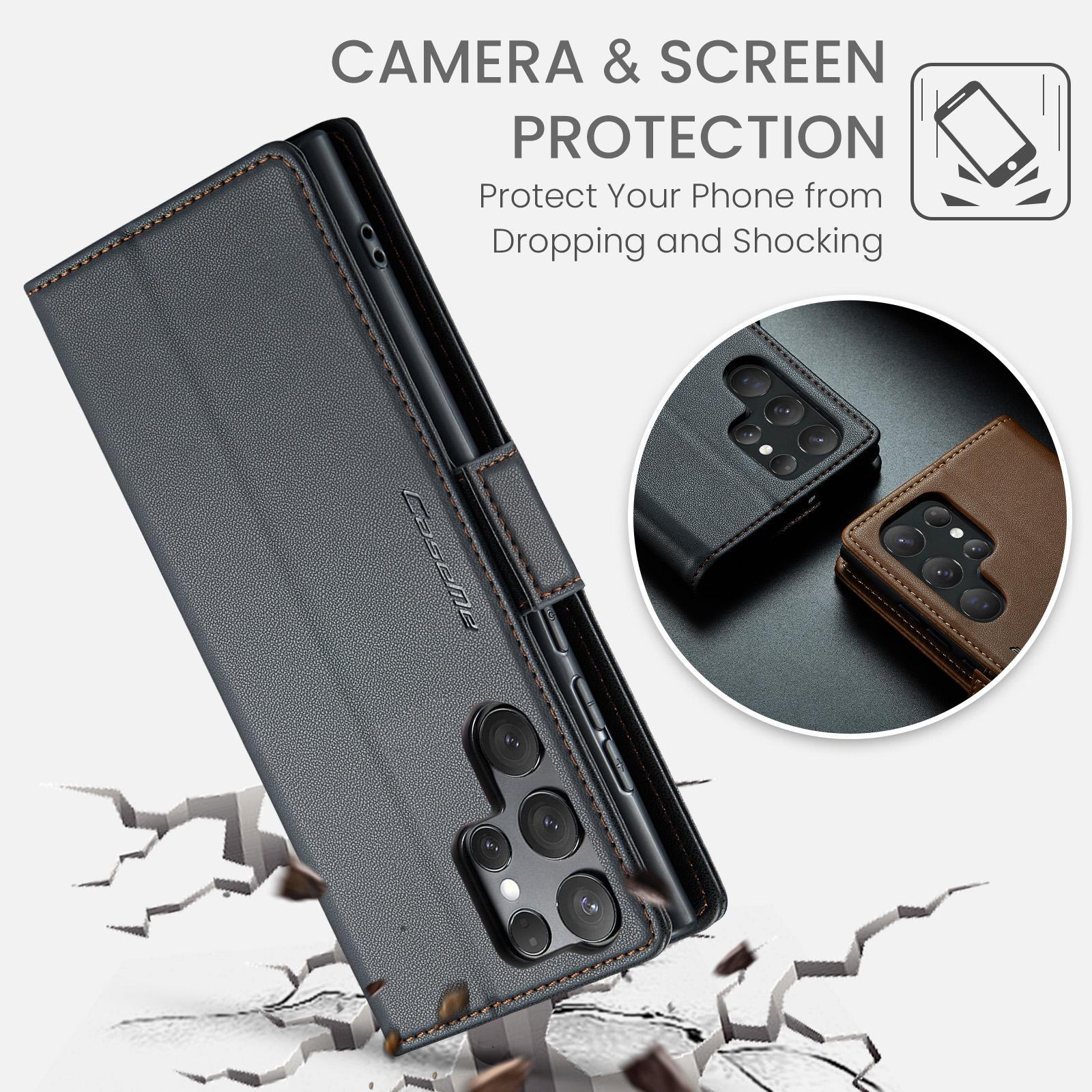 For Samsung Galaxy S25 Ultra 5G CaseMe 023 Butterfly Buckle Litchi Texture RFID Anti-theft Leather Phone CaseBlack