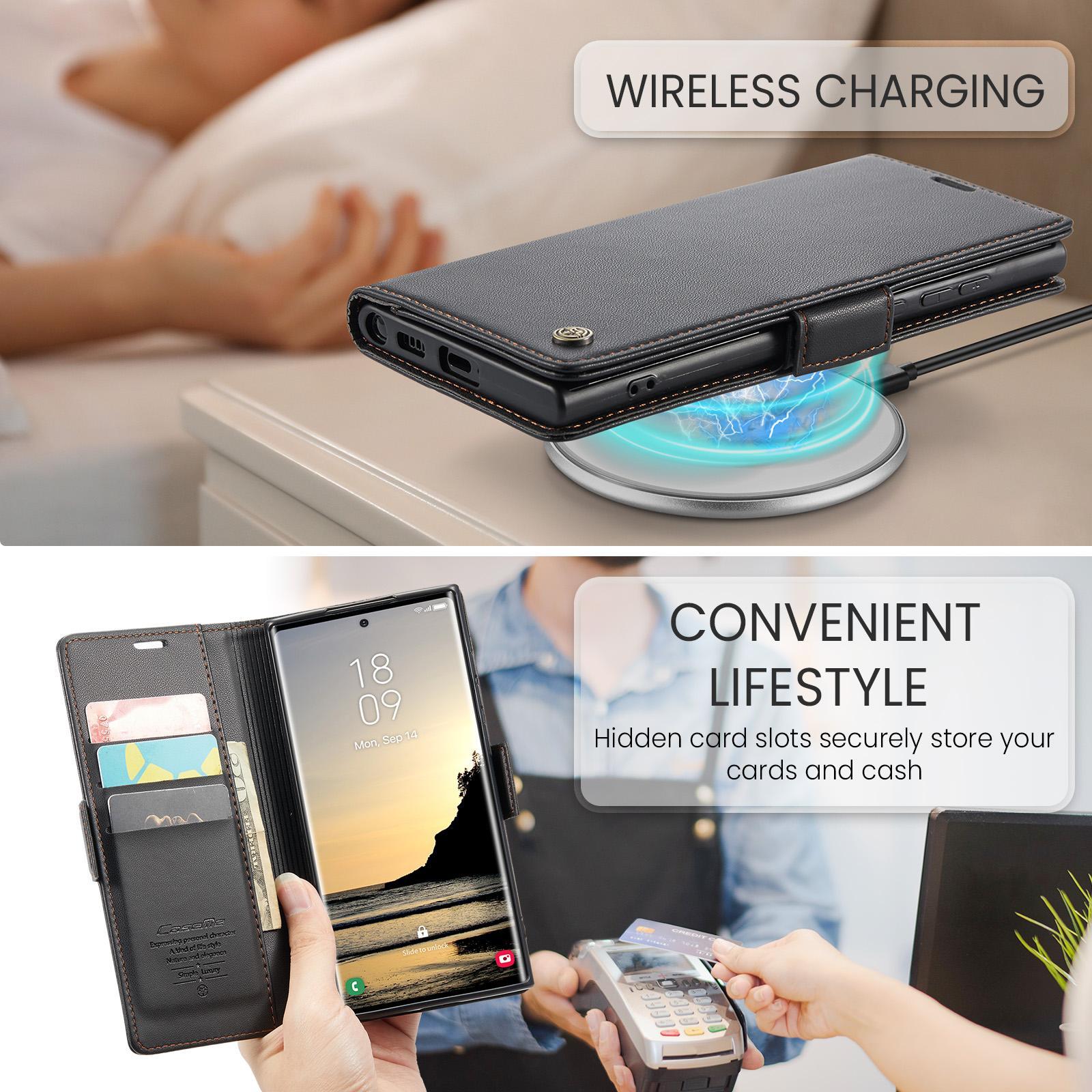 For Samsung Galaxy S25 Ultra 5G CaseMe 023 Butterfly Buckle Litchi Texture RFID Anti-theft Leather Phone CaseBlack