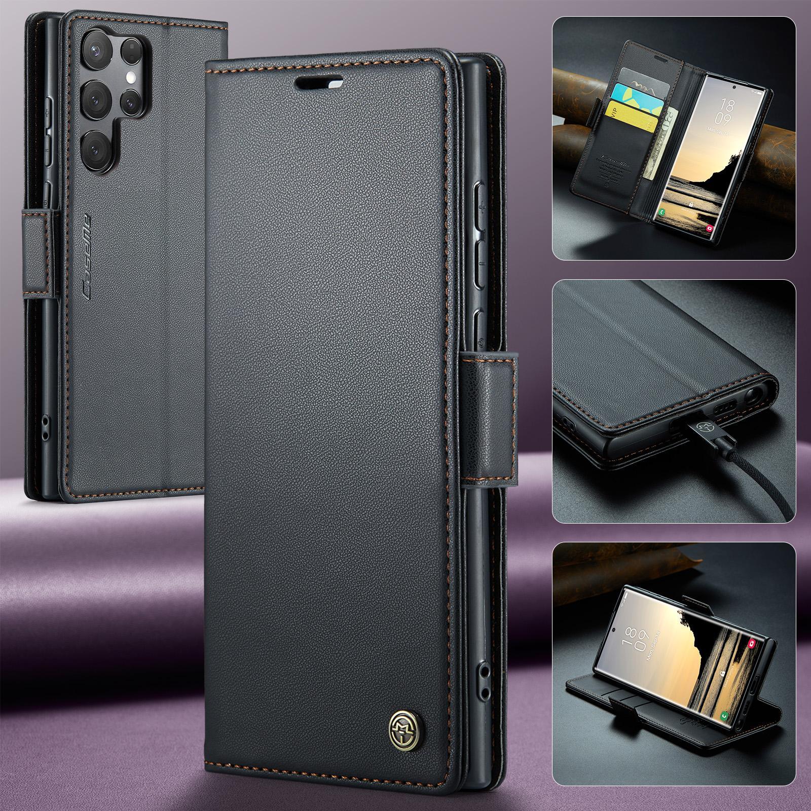 For Samsung Galaxy S25 Ultra 5G CaseMe 023 Butterfly Buckle Litchi Texture RFID Anti-theft Leather Phone CaseBlack