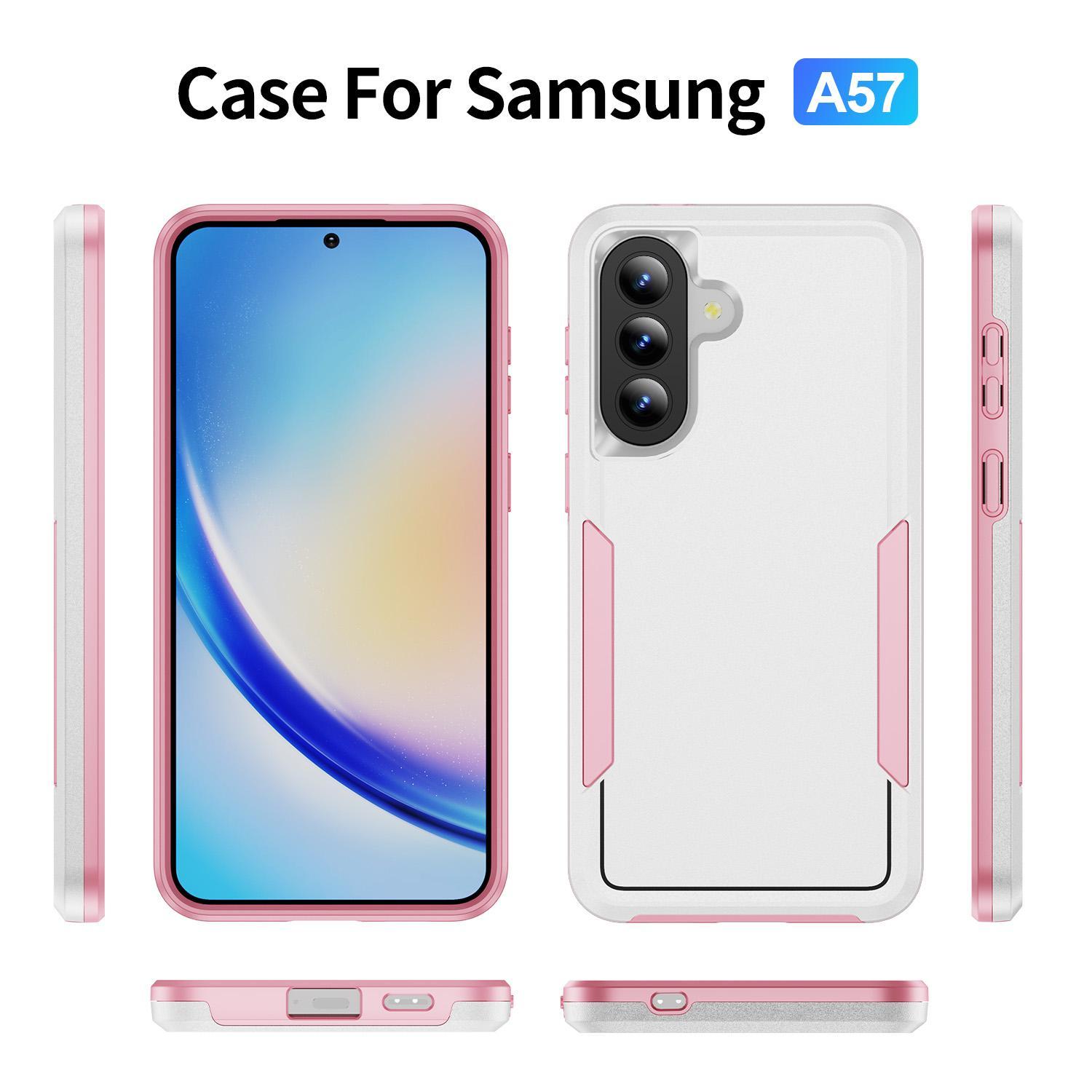 For Samsung Galaxy A57 5G Pioneer Armor Heavy Duty PC Hybrid TPU Phone CaseWhite+Pink