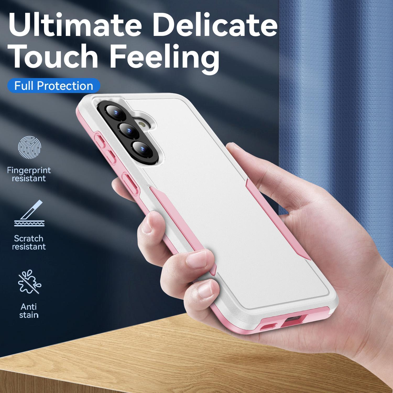 For Samsung Galaxy A57 5G Pioneer Armor Heavy Duty PC Hybrid TPU Phone CaseWhite+Pink