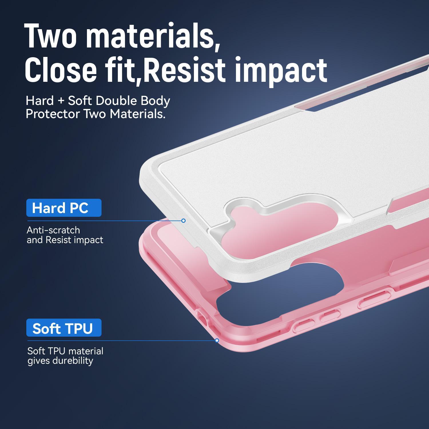 For Samsung Galaxy A57 5G Pioneer Armor Heavy Duty PC Hybrid TPU Phone CaseWhite+Pink