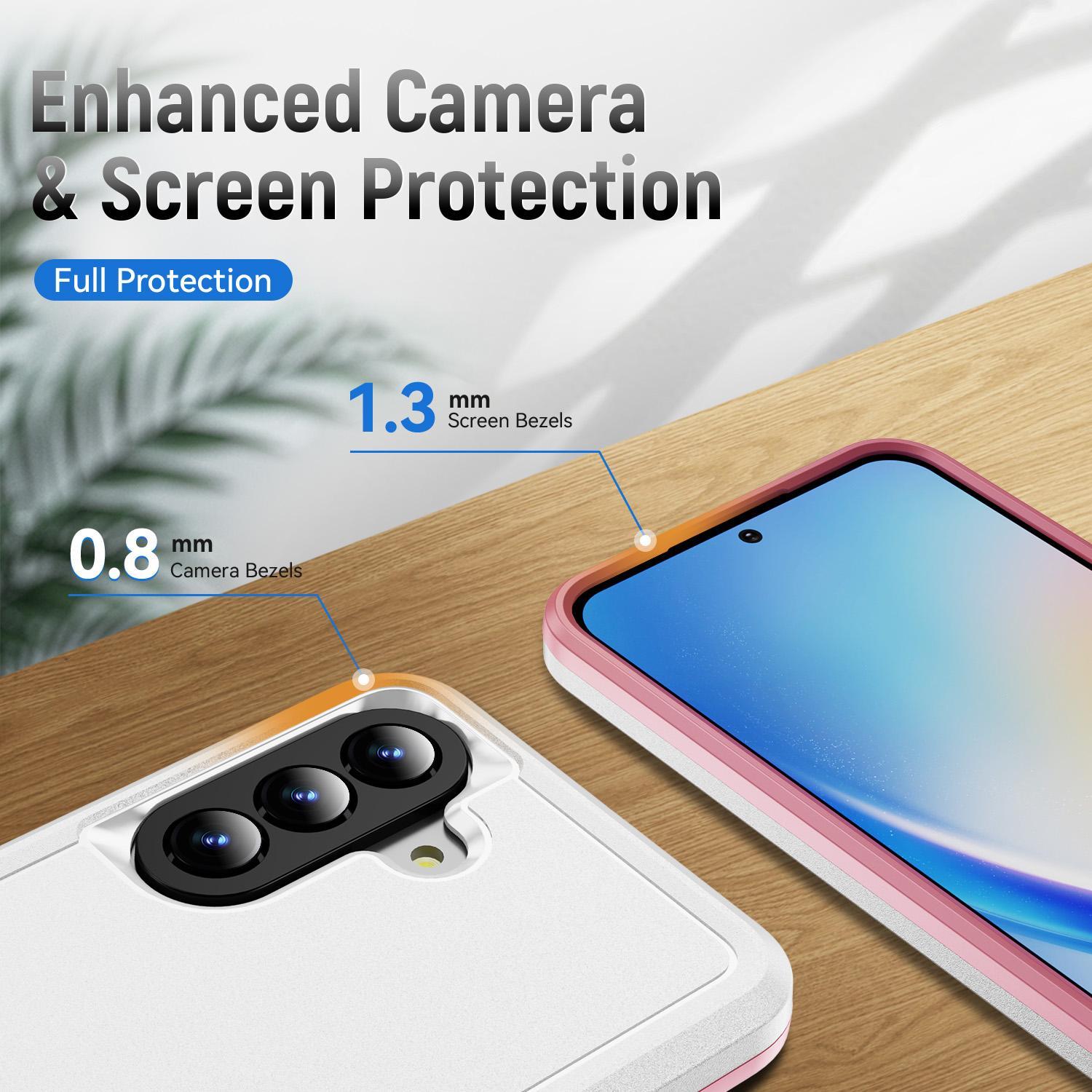 For Samsung Galaxy A57 5G Pioneer Armor Heavy Duty PC Hybrid TPU Phone CaseWhite+Pink