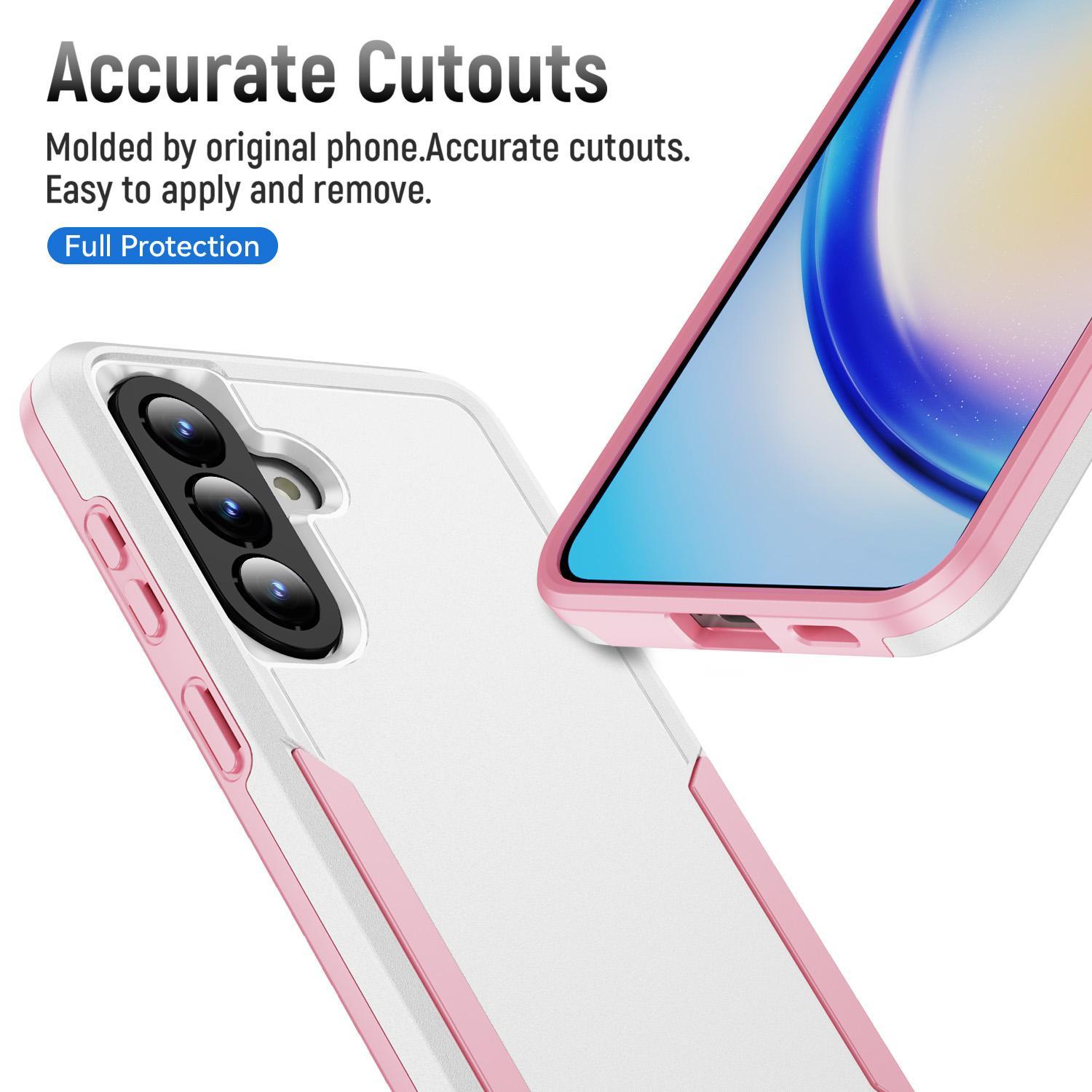 For Samsung Galaxy A57 5G Pioneer Armor Heavy Duty PC Hybrid TPU Phone CaseWhite+Pink